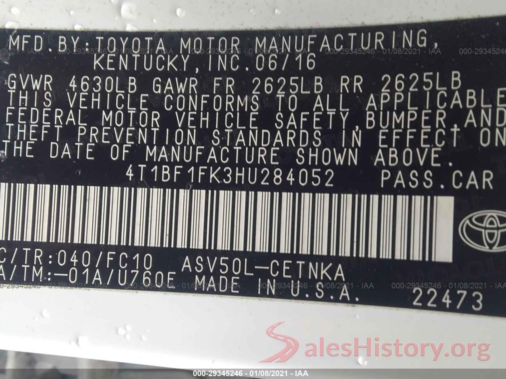 4T1BF1FK3HU284052 2017 TOYOTA CAMRY