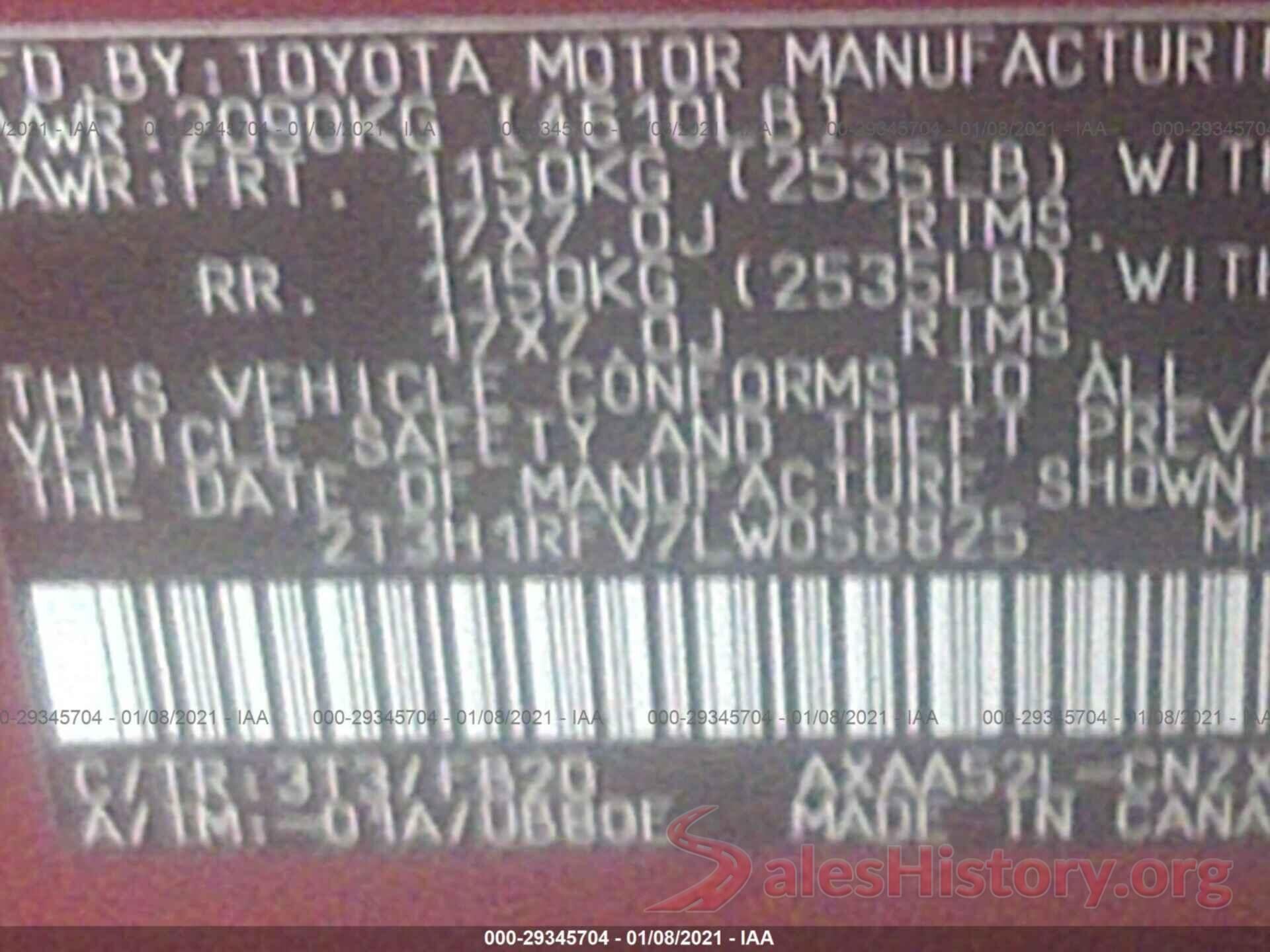 2T3H1RFV7LW058825 2020 TOYOTA RAV4