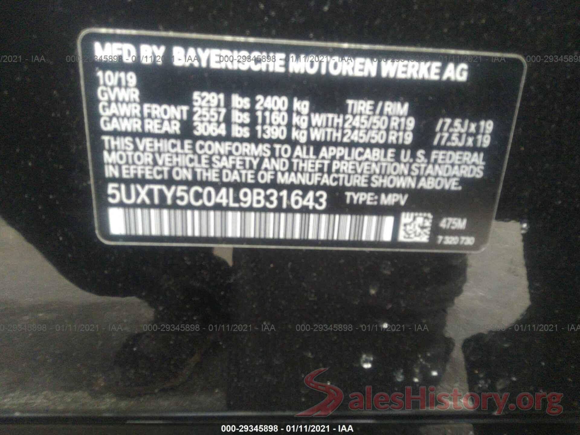 5UXTY5C04L9B31643 2020 BMW X3