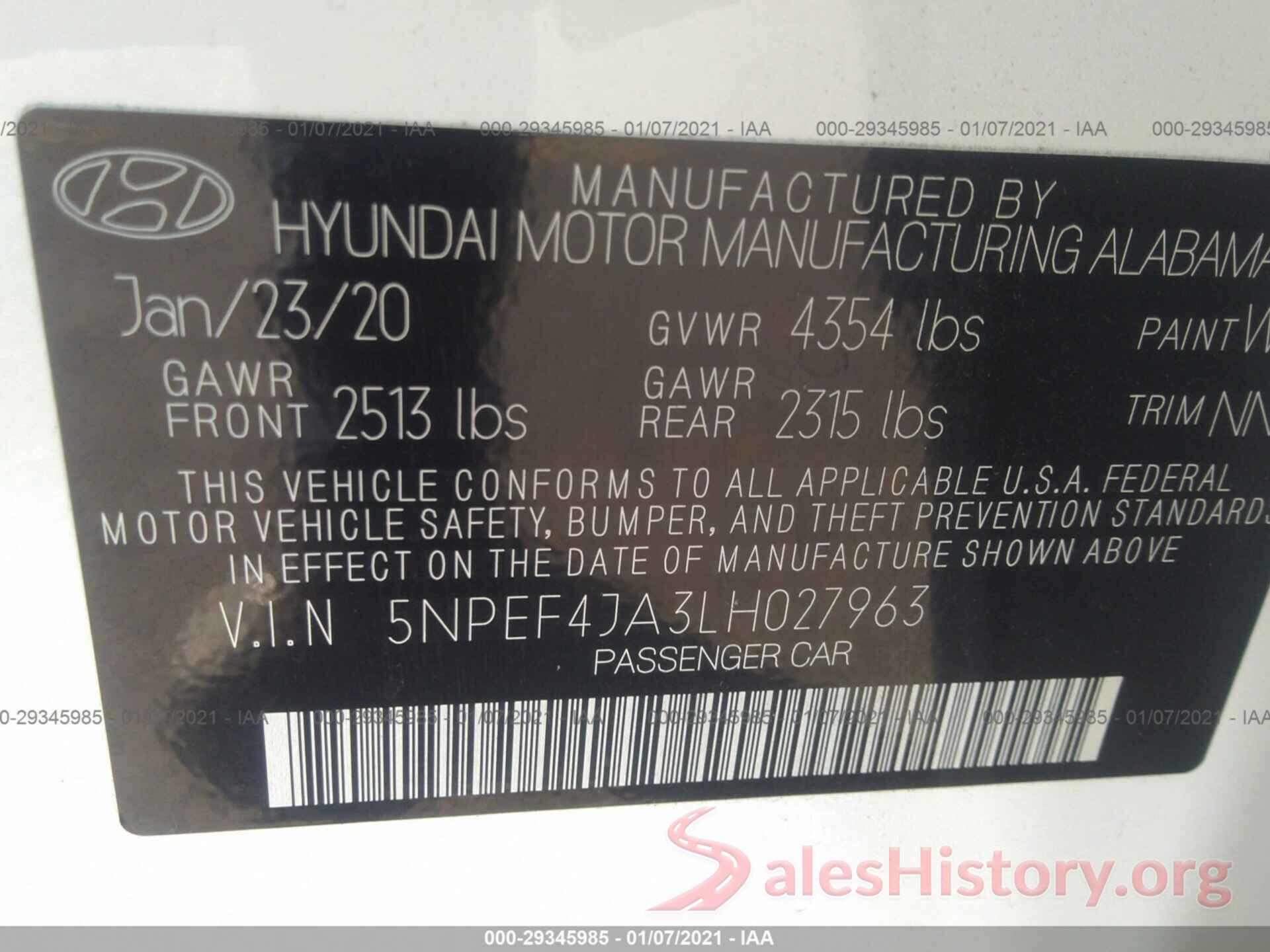 5NPEF4JA3LH027963 2020 HYUNDAI SONATA