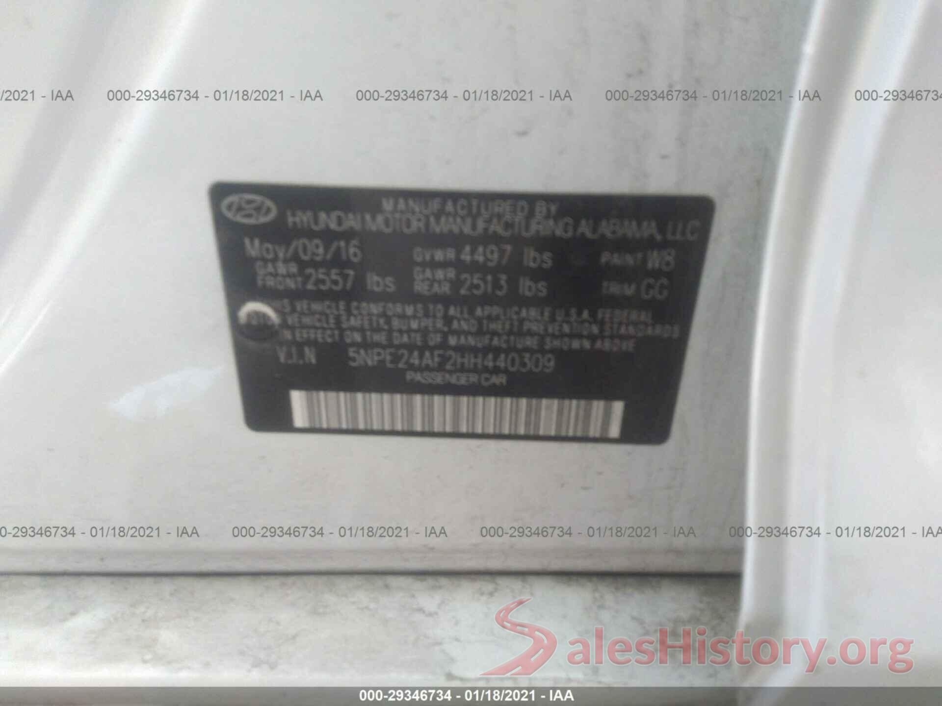 5NPE24AF2HH440309 2017 HYUNDAI SONATA