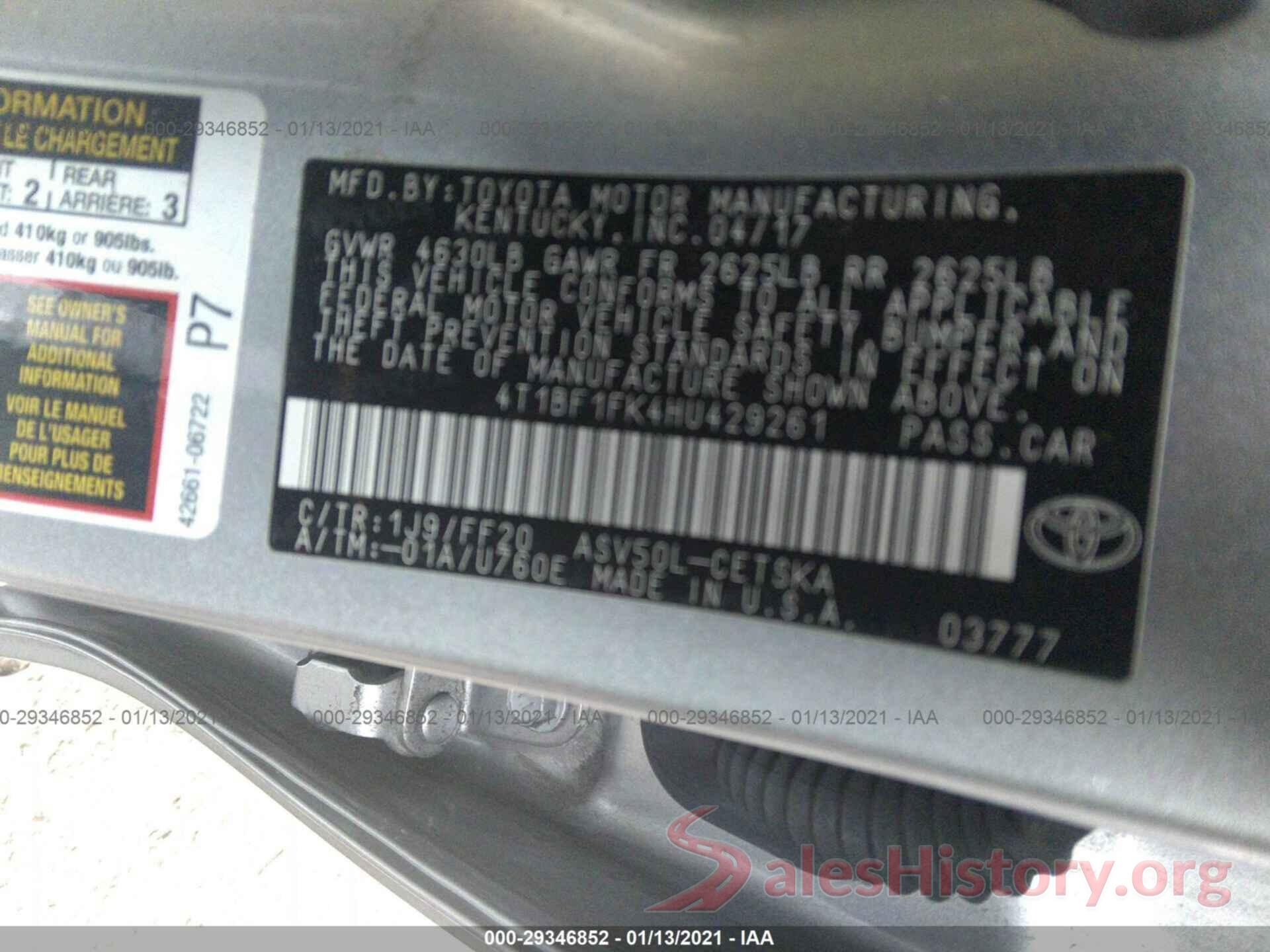 4T1BF1FK4HU429261 2017 TOYOTA CAMRY