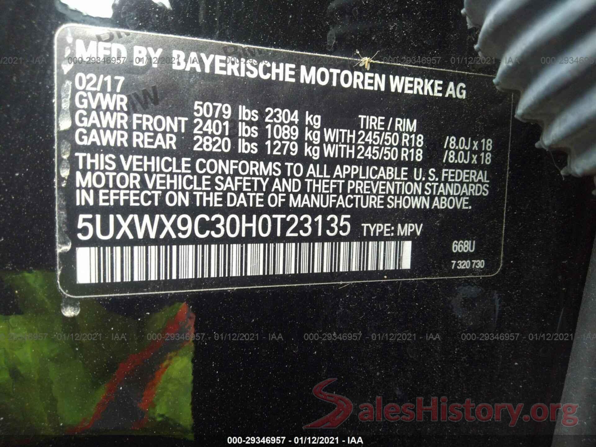 5UXWX9C30H0T23135 2017 BMW X3