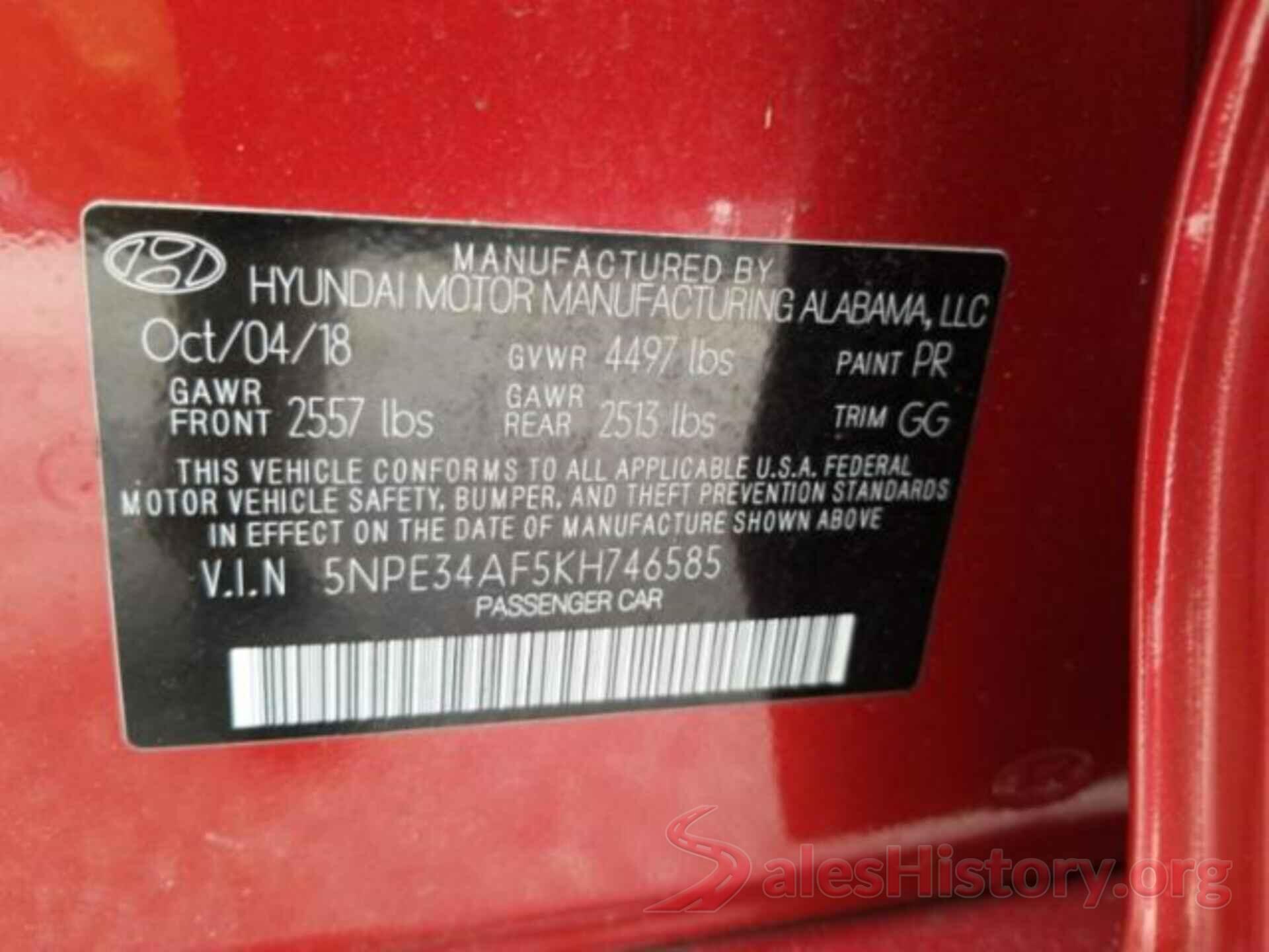 5NPE34AF5KH746585 2019 HYUNDAI SONATA