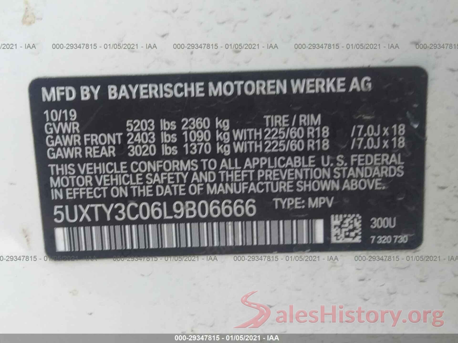 5UXTY3C06L9B06666 2020 BMW X3