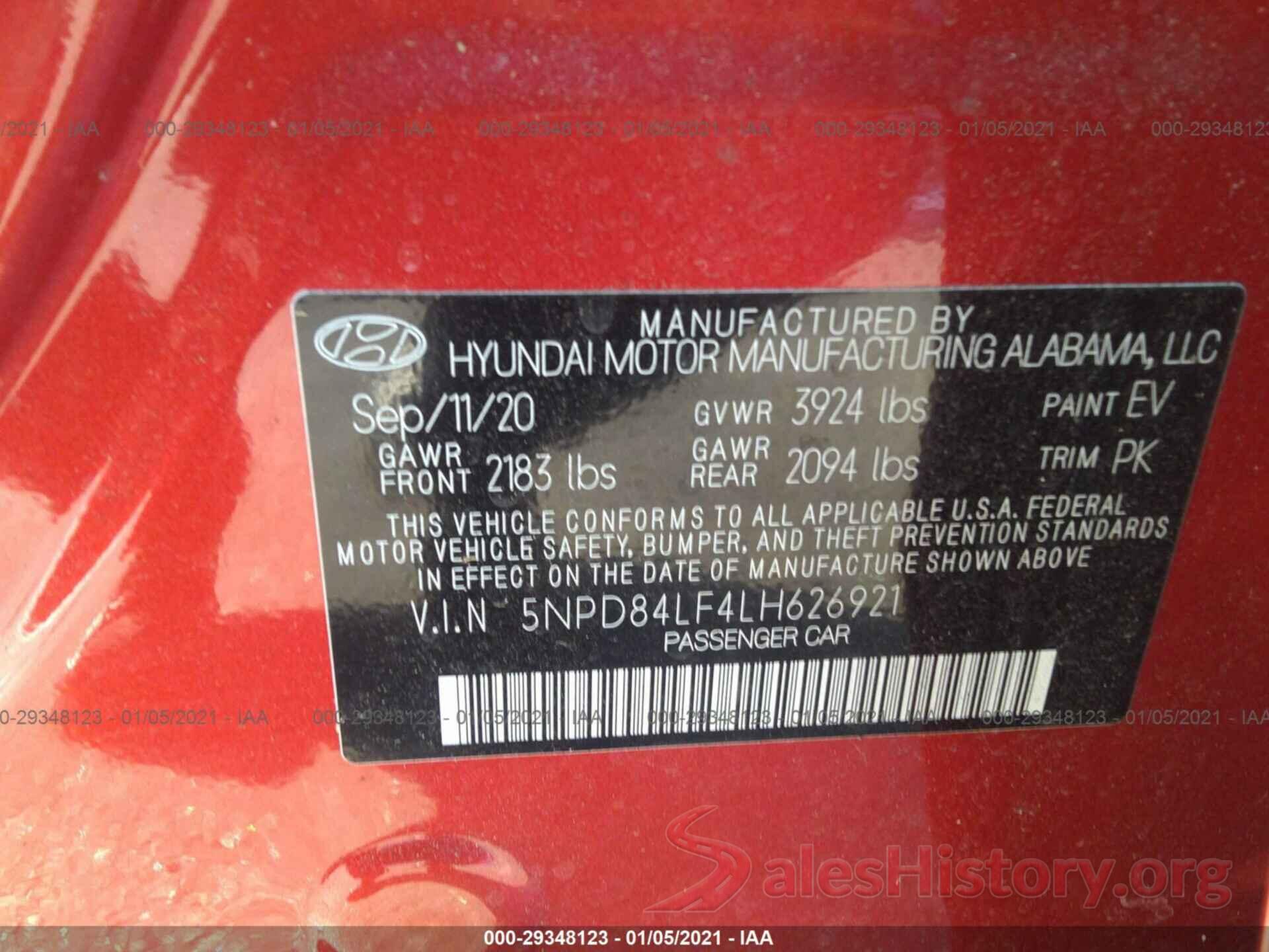 5NPD84LF4LH626921 2020 HYUNDAI ELANTRA