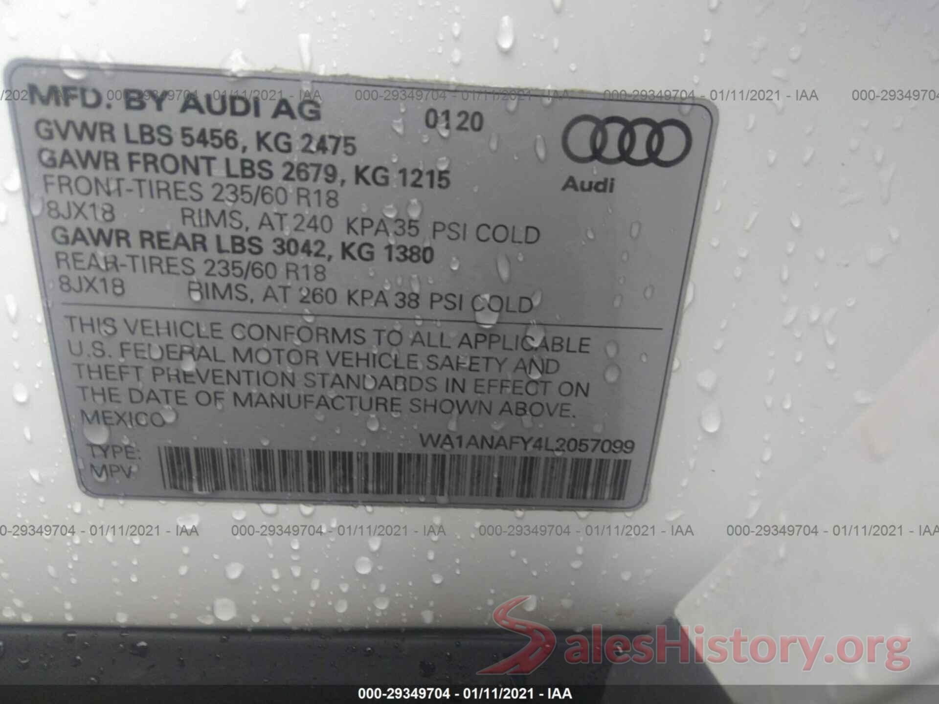 WA1ANAFY4L2057099 2020 AUDI Q5