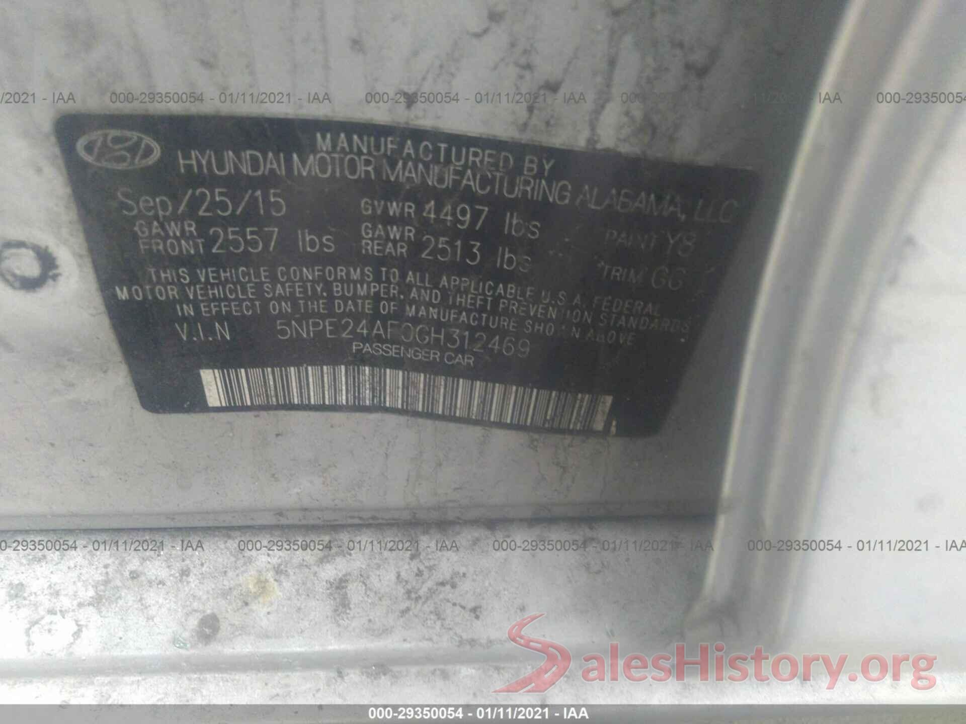 5NPE24AF0GH312469 2016 HYUNDAI SONATA