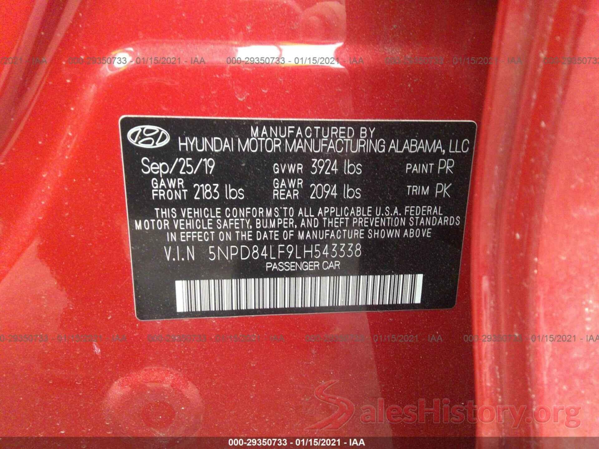 5NPD84LF9LH543338 2020 HYUNDAI ELANTRA