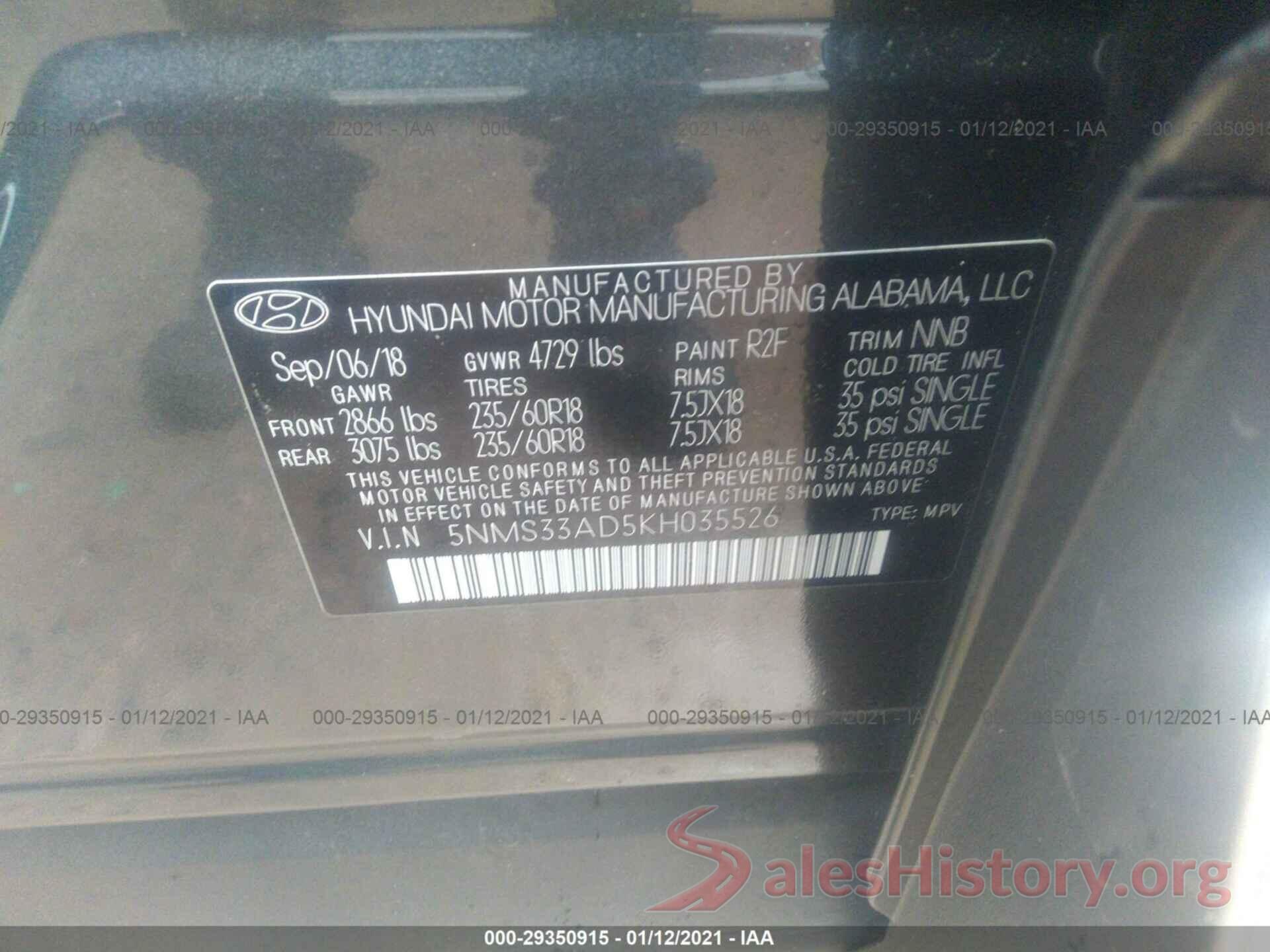 5NMS33AD5KH035526 2019 HYUNDAI SANTA FE