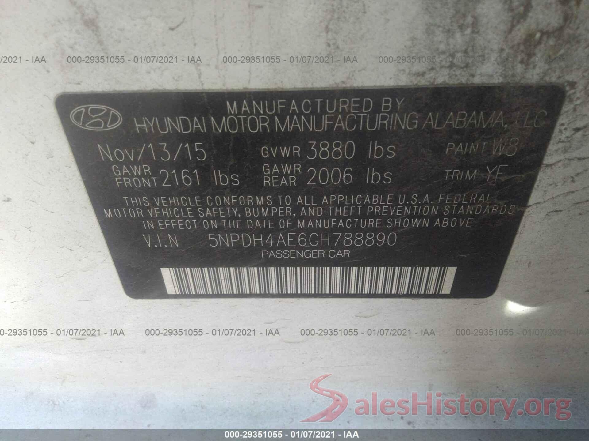 5NPDH4AE6GH788890 2016 HYUNDAI ELANTRA