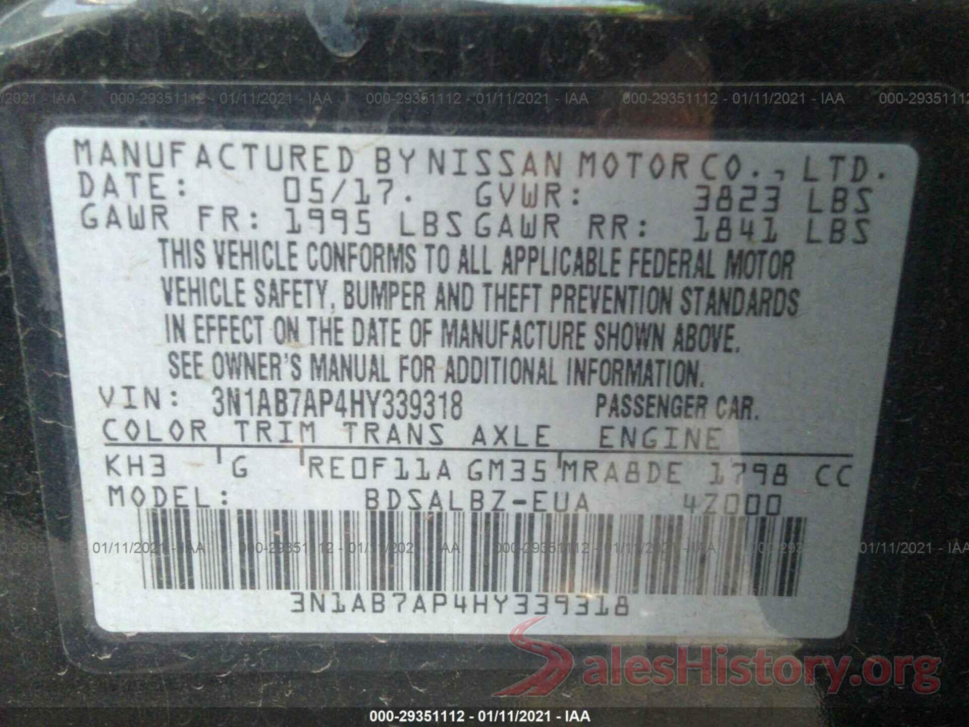 3N1AB7AP4HY339318 2017 NISSAN SENTRA