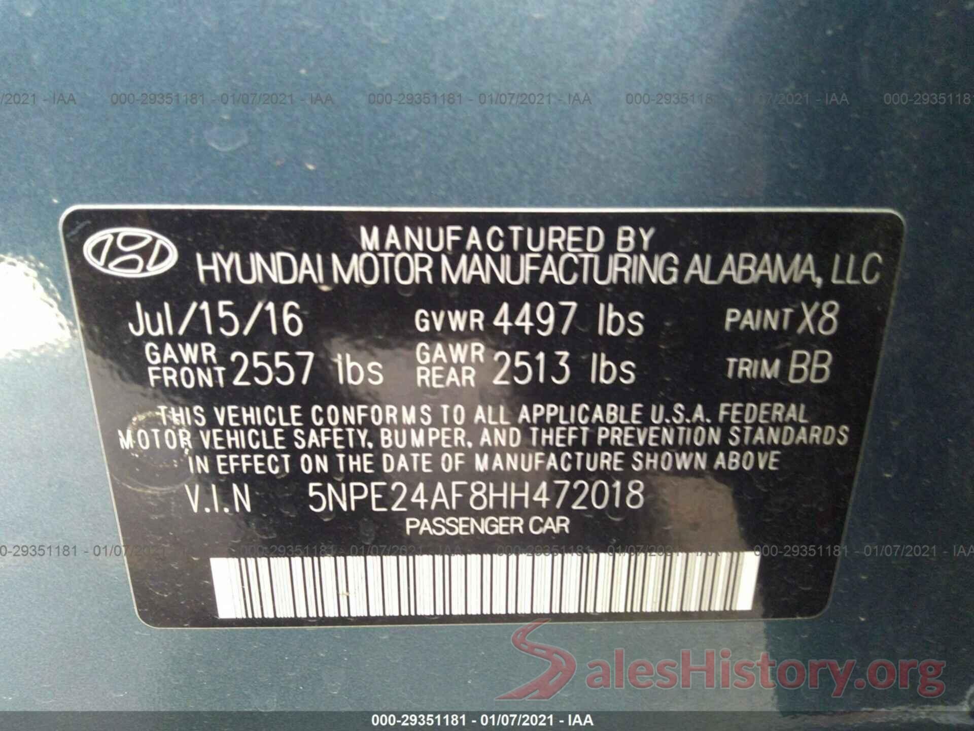 5NPE24AF8HH472018 2017 HYUNDAI SONATA