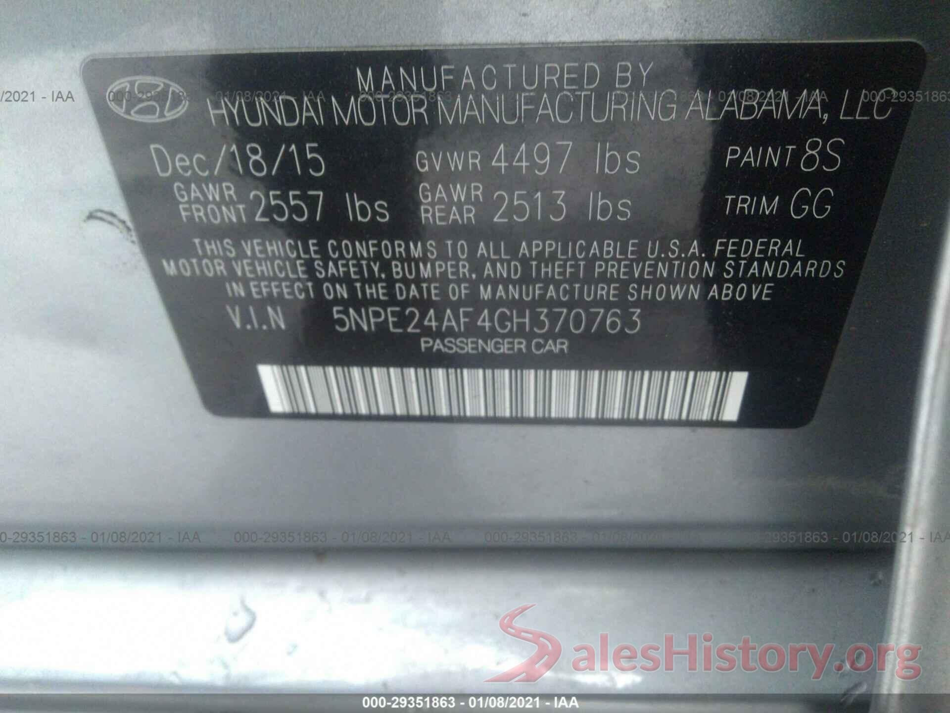 5NPE24AF4GH370763 2016 HYUNDAI SONATA