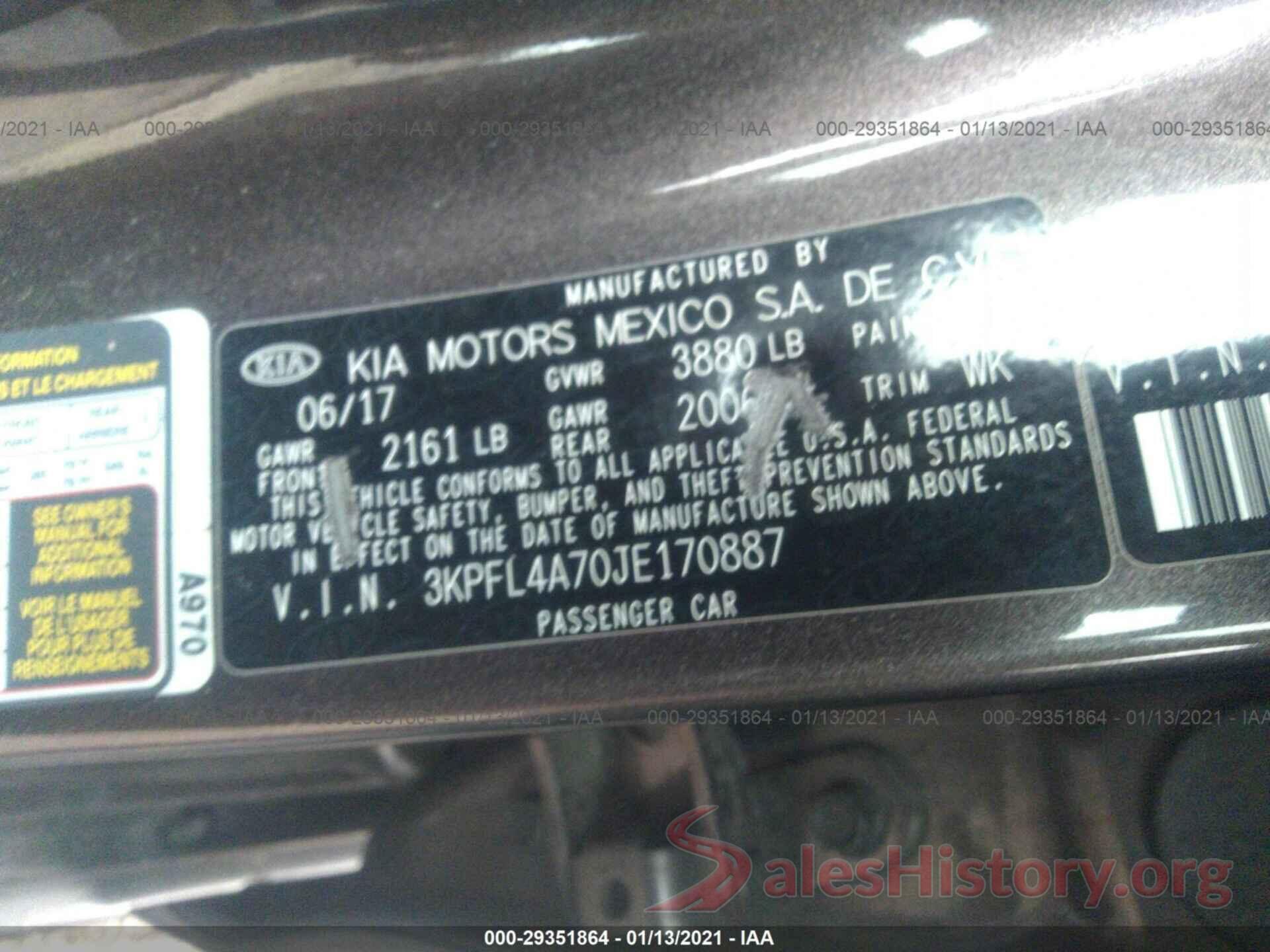 3KPFL4A70JE170887 2018 KIA FORTE