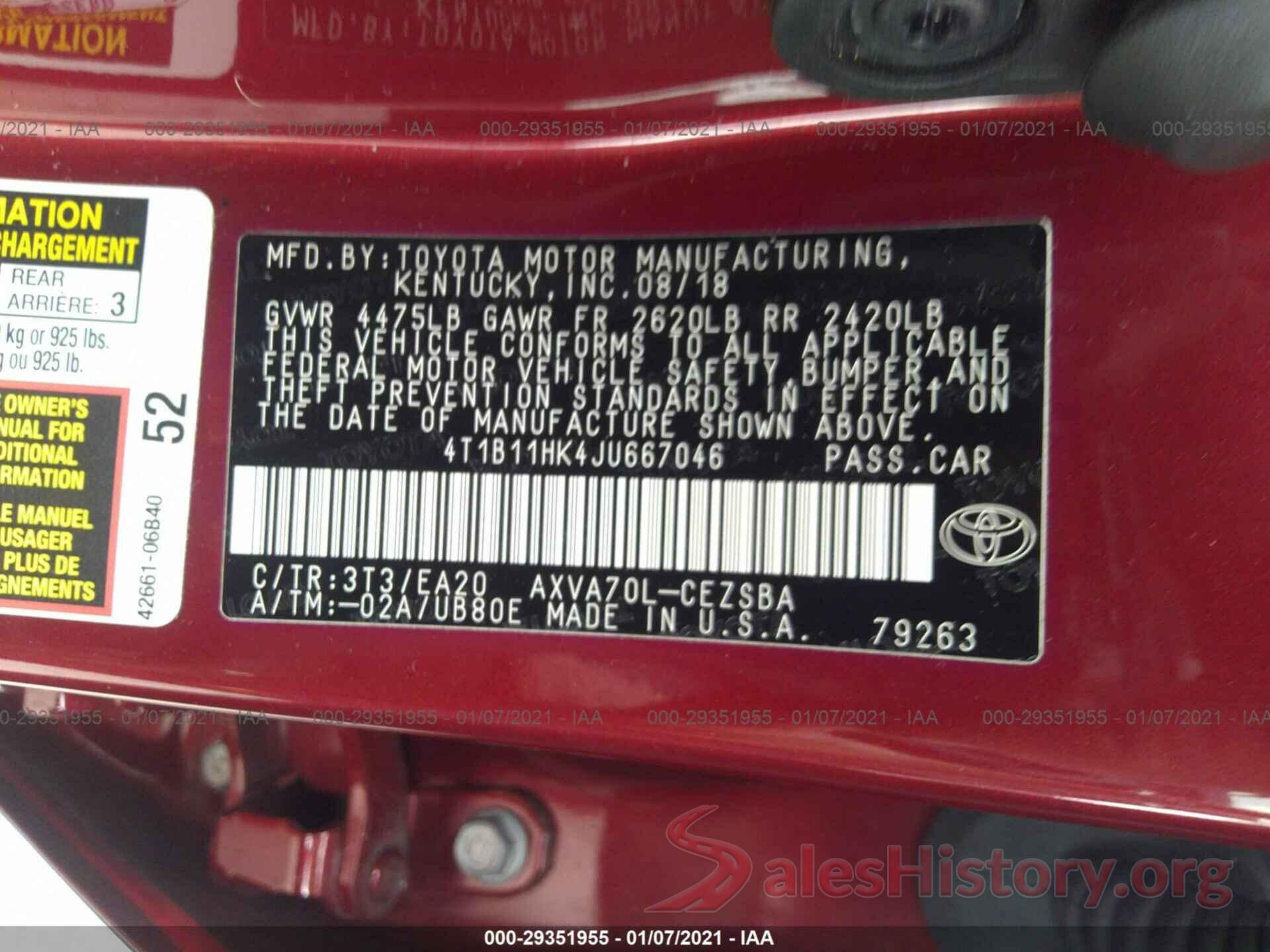 4T1B11HK4JU667046 2018 TOYOTA CAMRY