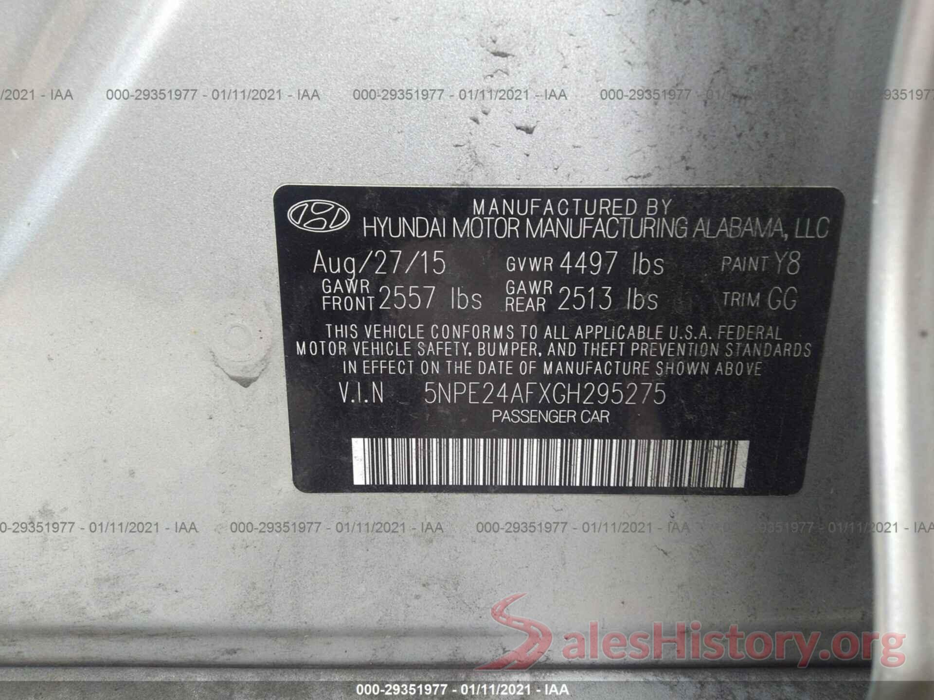 5NPE24AFXGH295275 2016 HYUNDAI SONATA