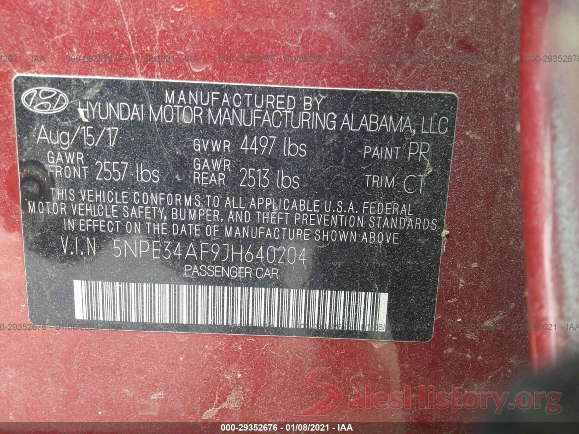 5NPE34AF9JH640204 2018 HYUNDAI SONATA