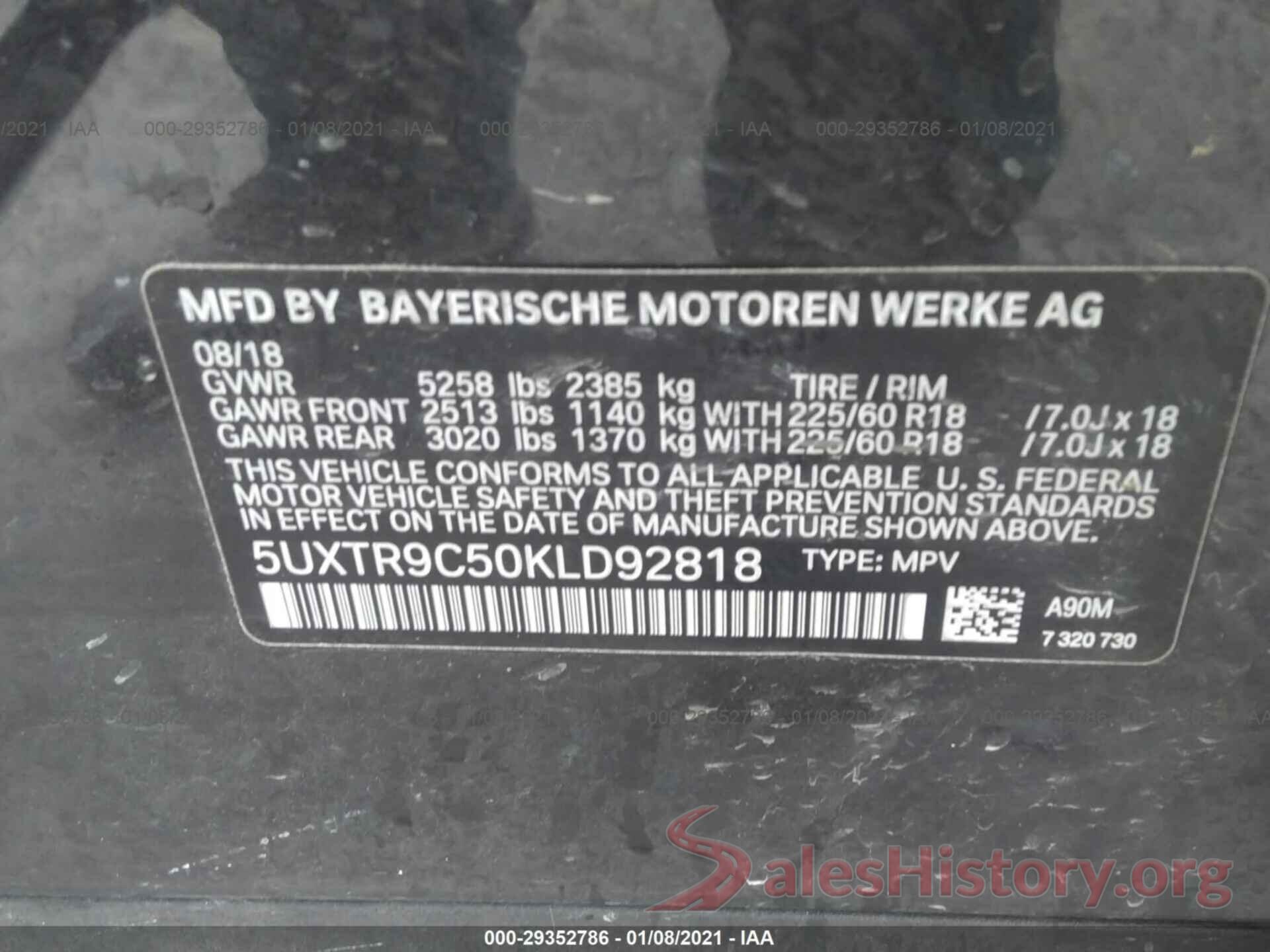 5UXTR9C50KLD92818 2019 BMW X3