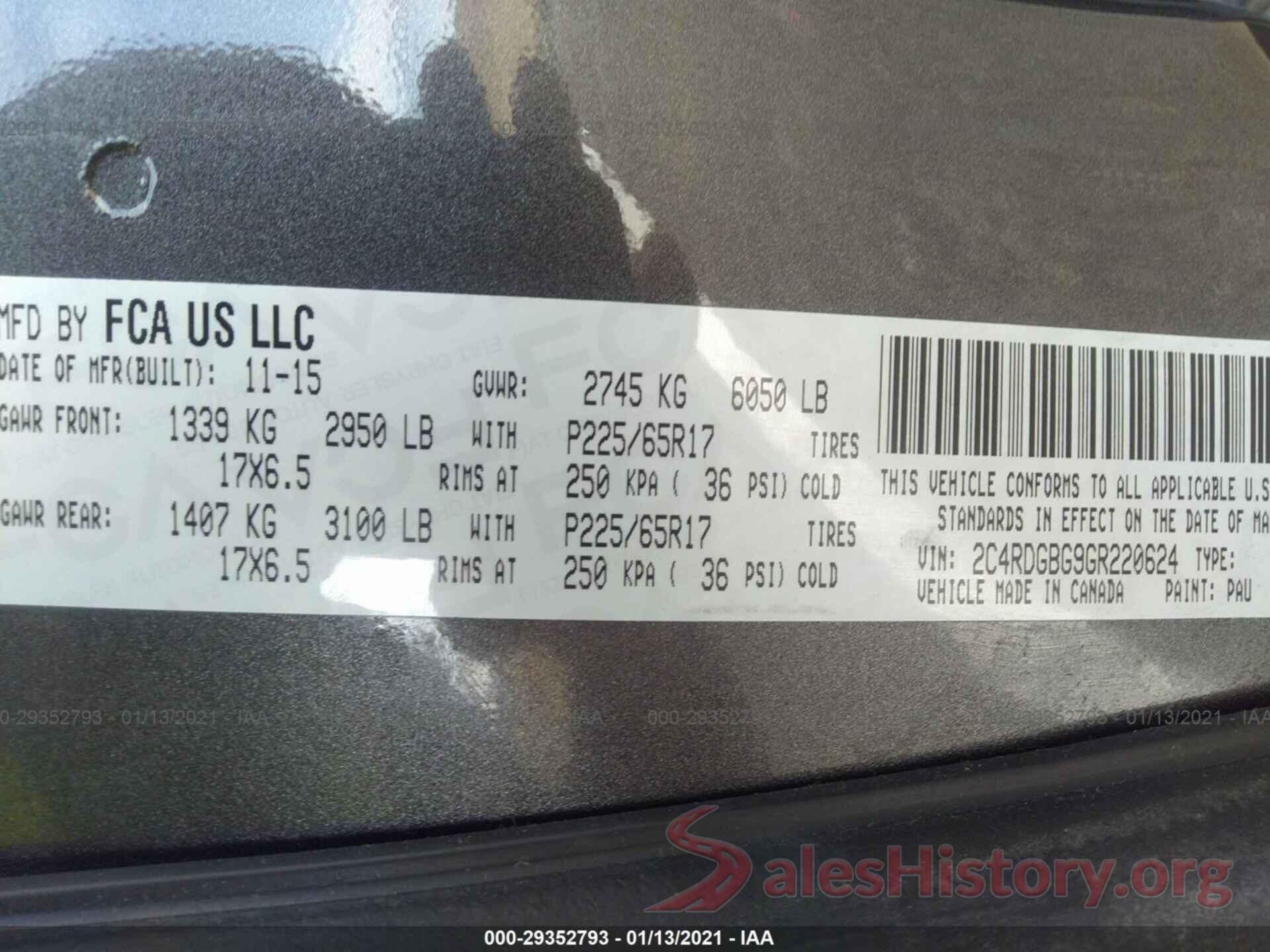 2C4RDGBG9GR220624 2016 DODGE GRAND CARAVAN