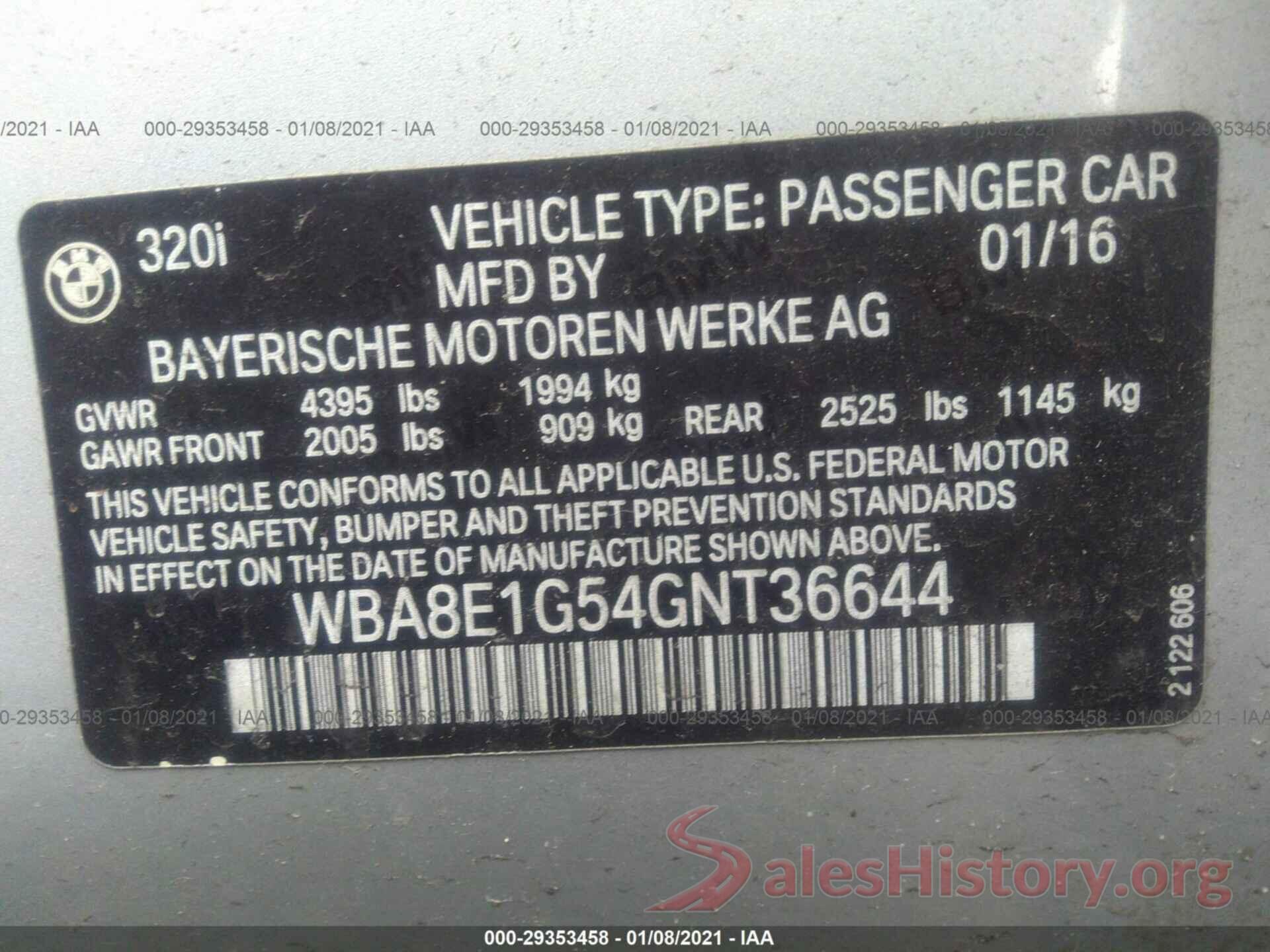 WBA8E1G54GNT36644 2016 BMW 3 SERIES