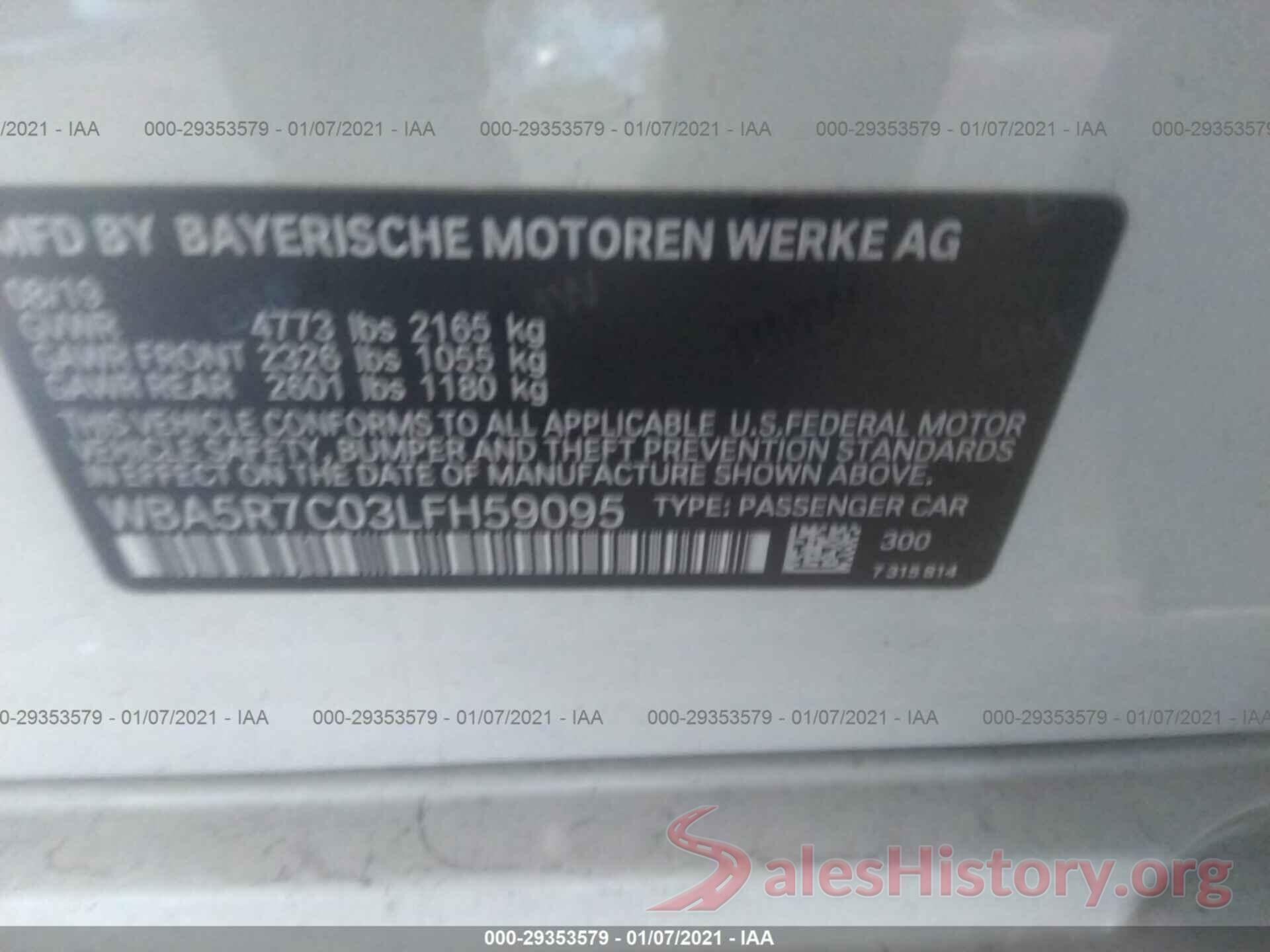 WBA5R7C03LFH59095 2020 BMW 3 SERIES