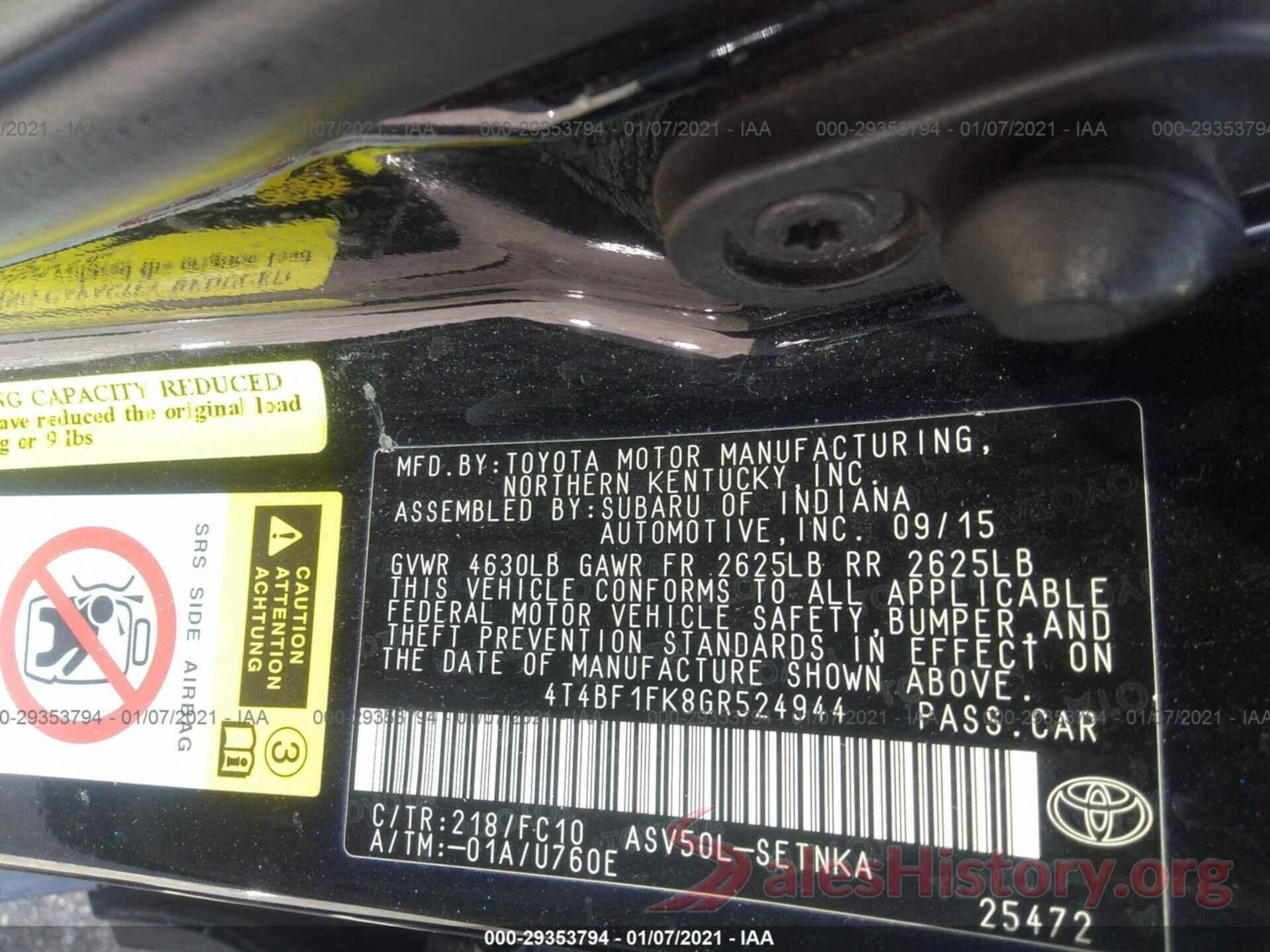 4T4BF1FK8GR524944 2016 TOYOTA CAMRY