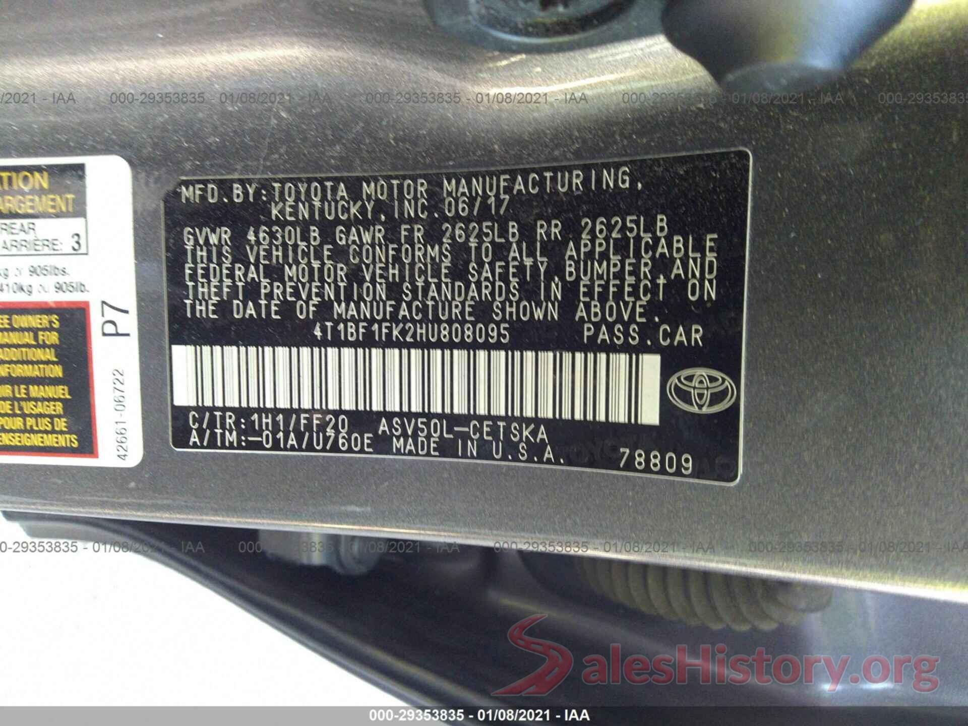 4T1BF1FK2HU808095 2017 TOYOTA CAMRY