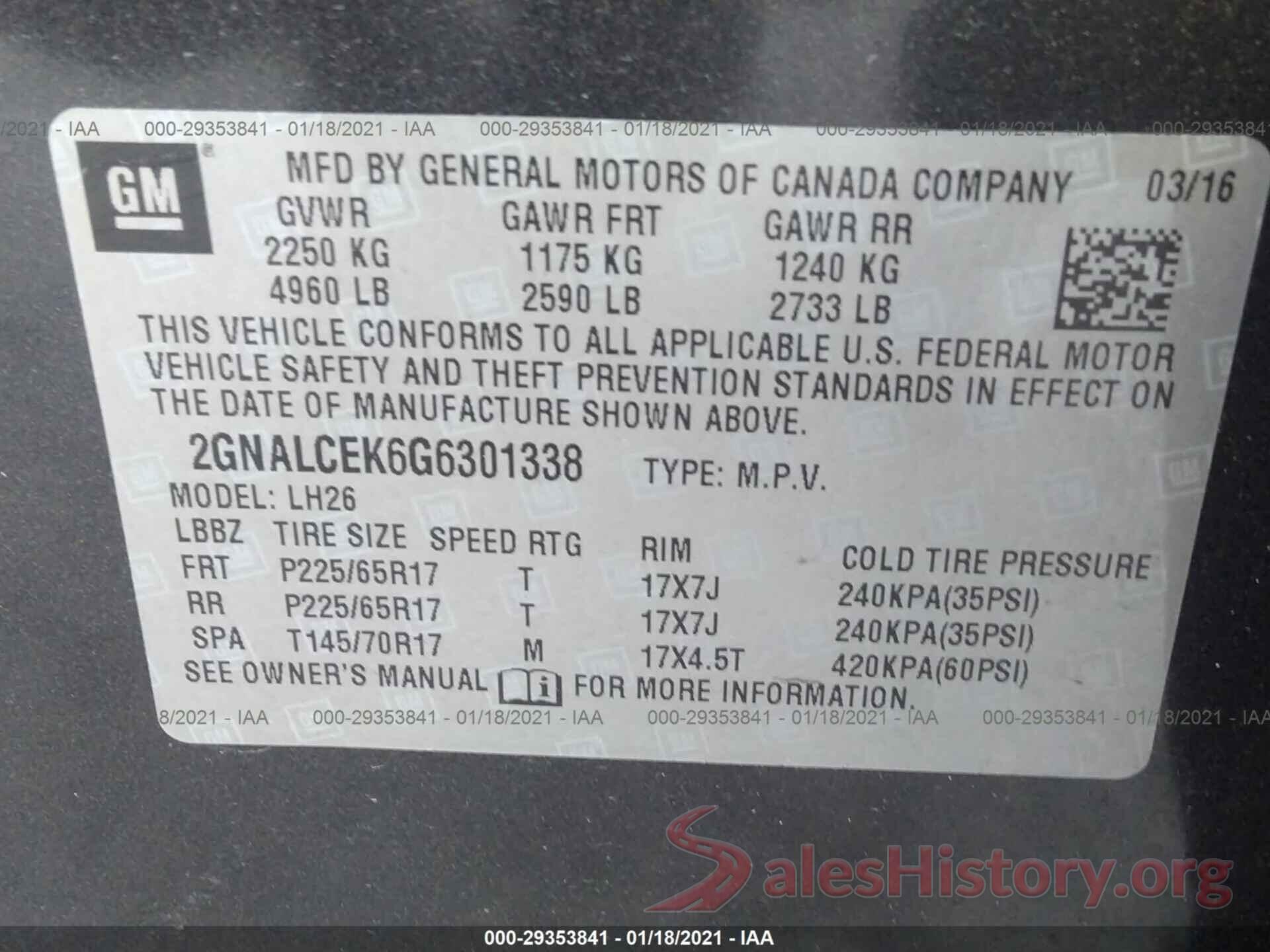 2GNALCEK6G6301338 2016 CHEVROLET EQUINOX