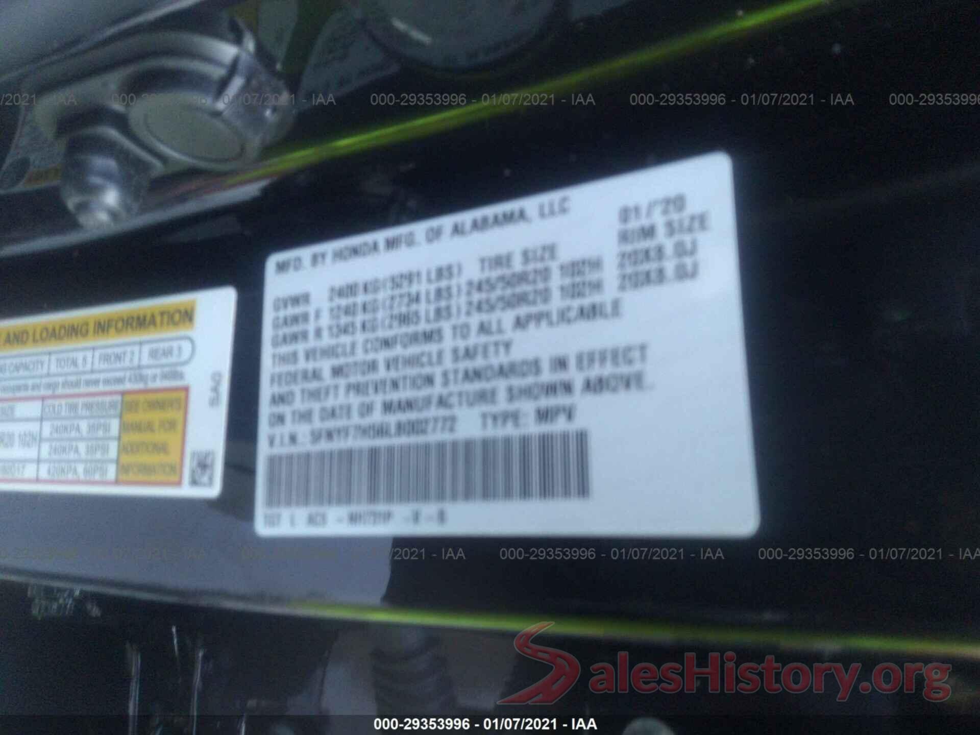 5FNYF7H56LB002772 2020 HONDA PASSPORT