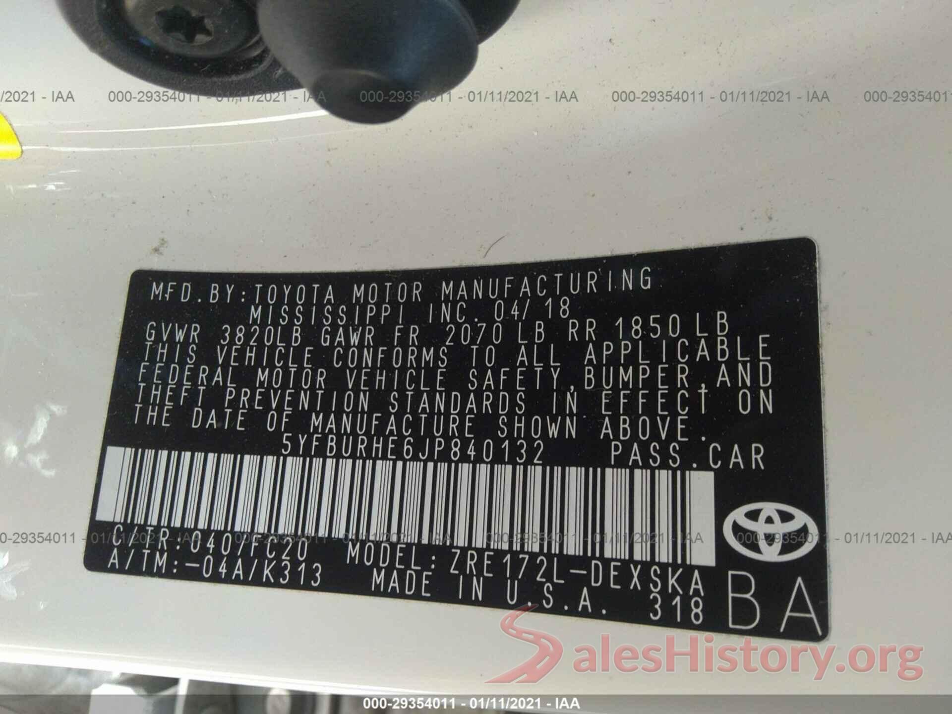 5YFBURHE6JP840132 2018 TOYOTA COROLLA