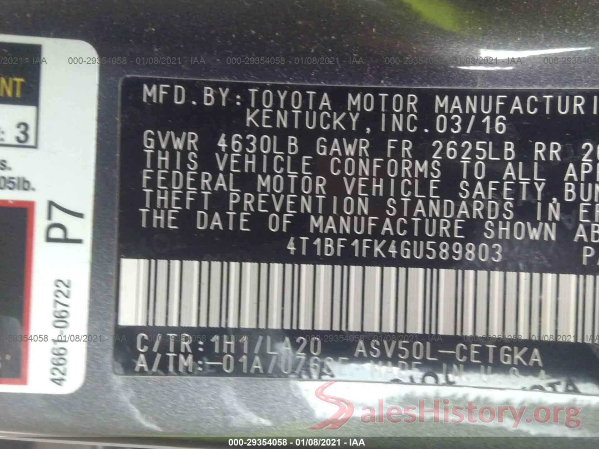 4T1BF1FK4GU589803 2016 TOYOTA CAMRY