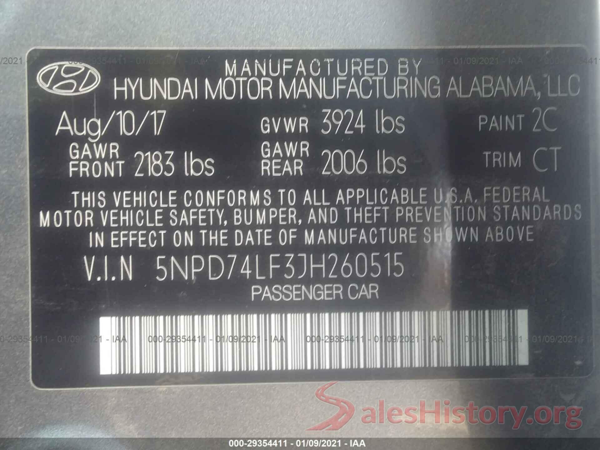 5NPD74LF3JH260515 2018 HYUNDAI ELANTRA