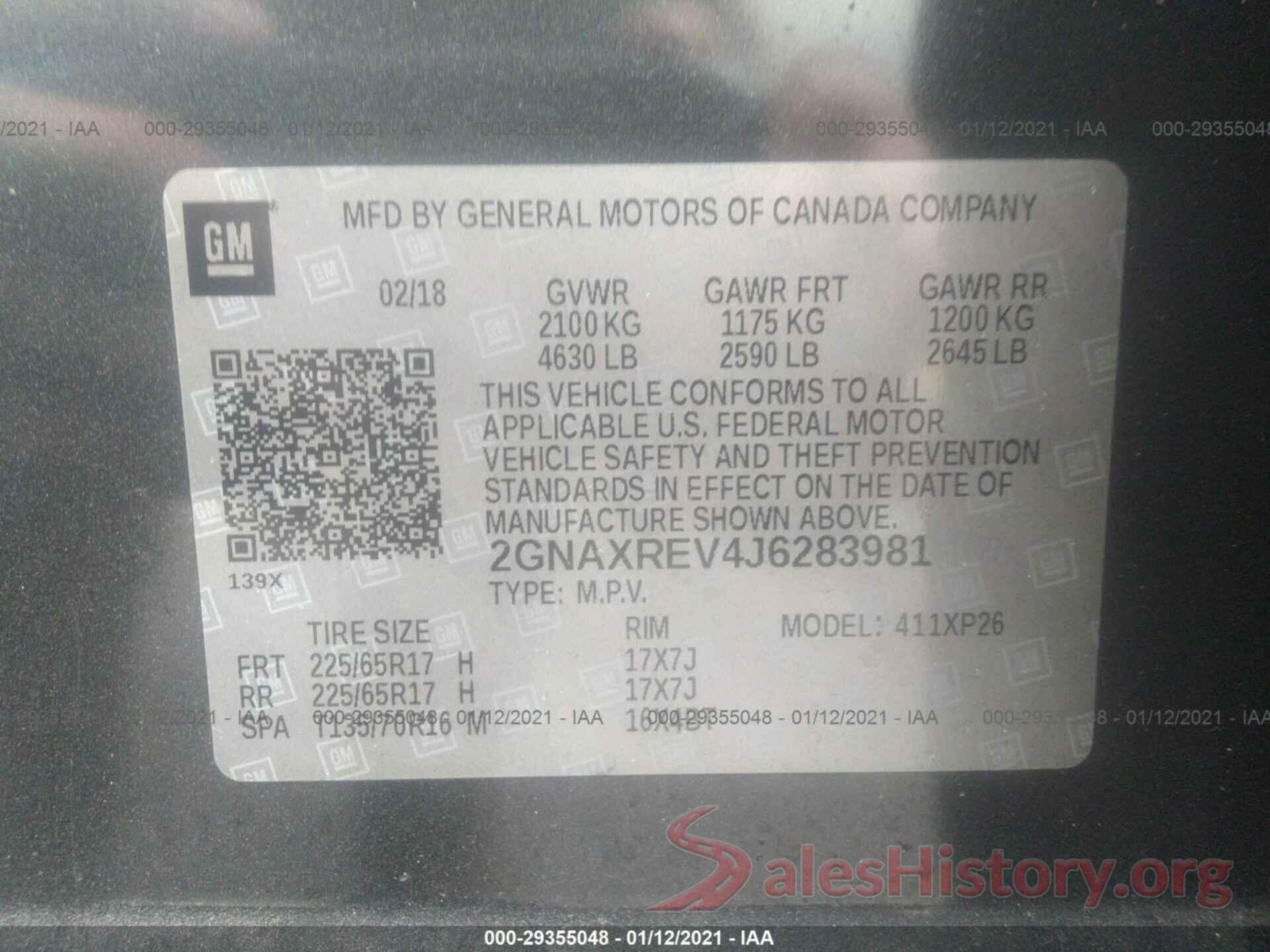 2GNAXREV4J6283981 2018 CHEVROLET EQUINOX