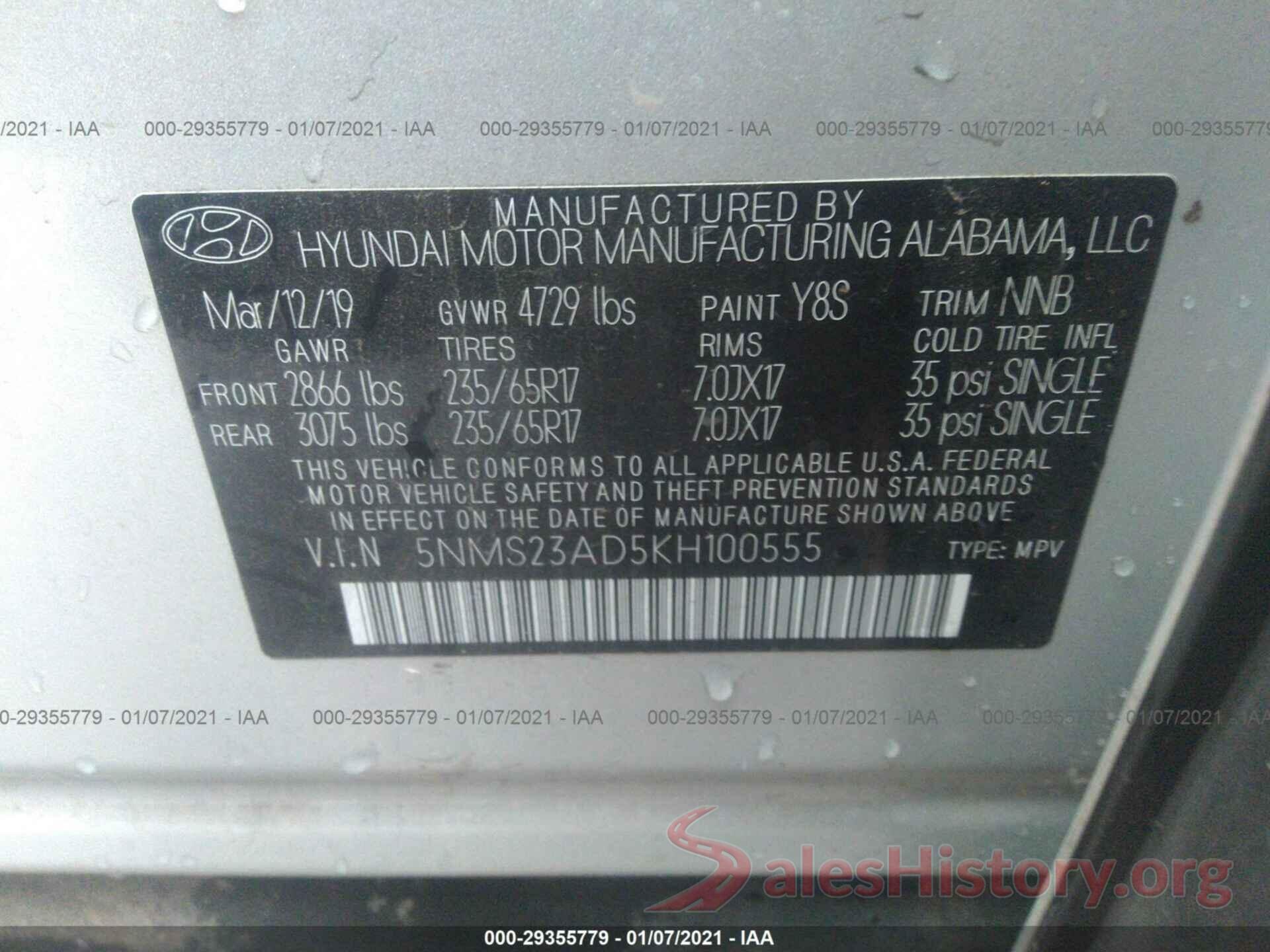 5NMS23AD5KH100555 2019 HYUNDAI SANTA FE