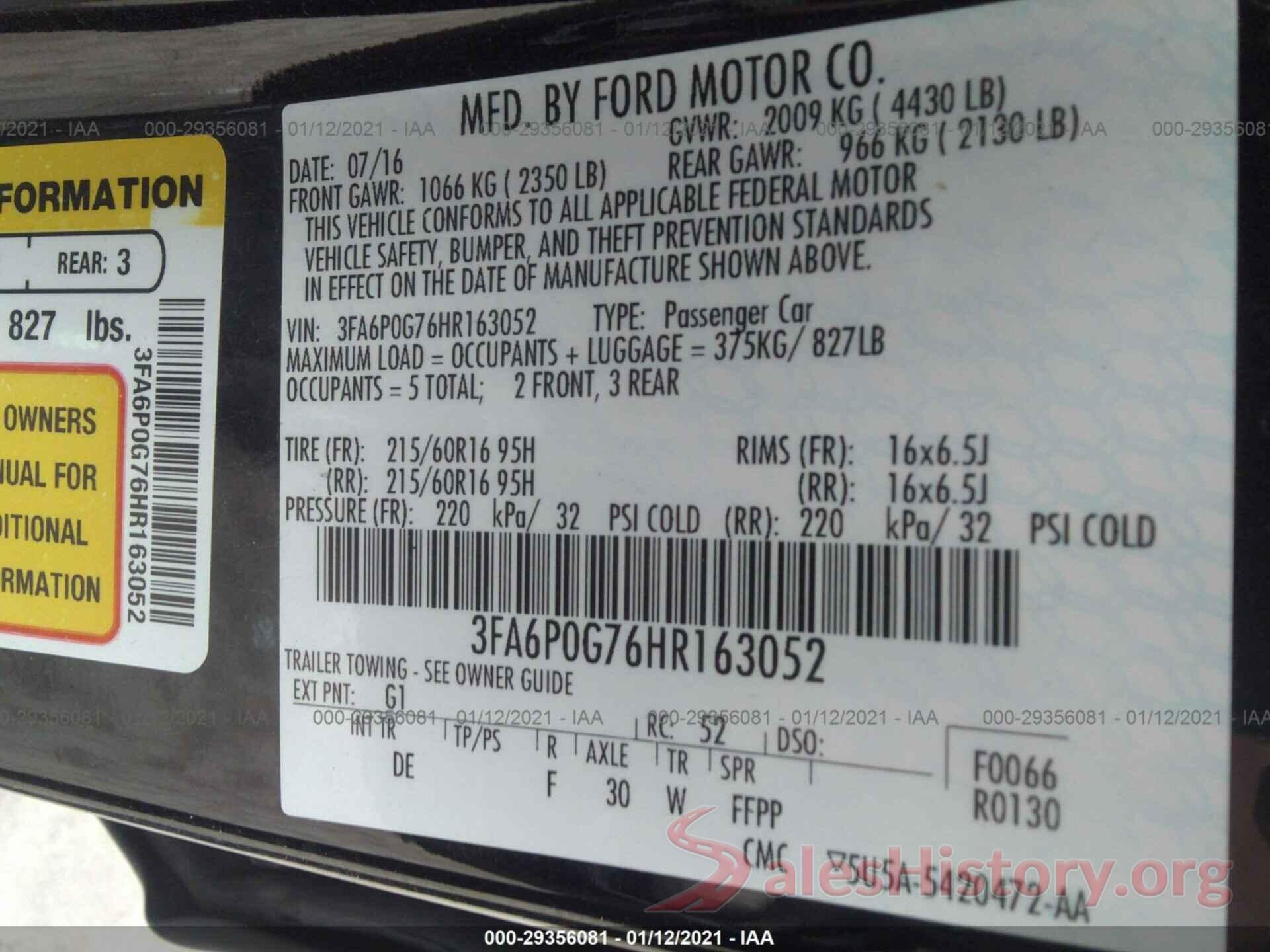 3FA6P0G76HR163052 2017 FORD FUSION