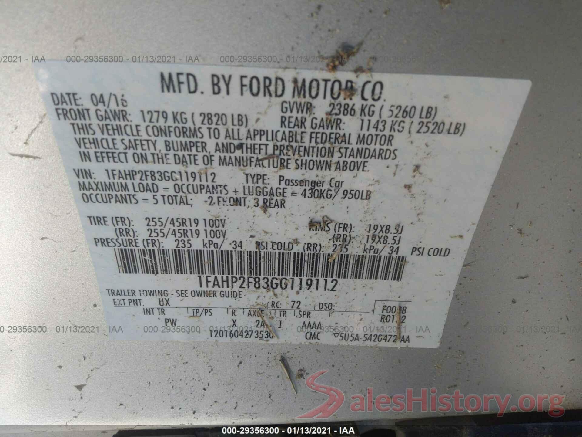 1FAHP2F83GG119112 2016 FORD TAURUS