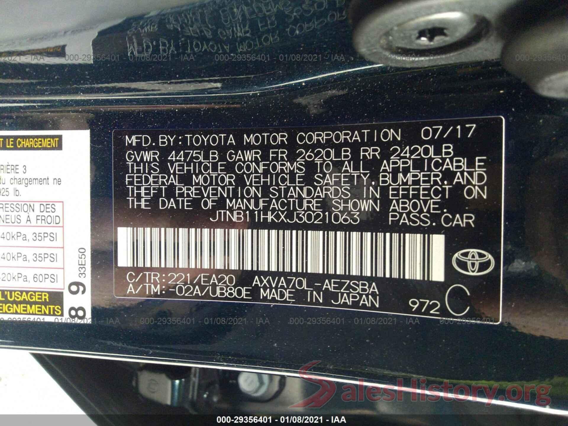 JTNB11HKXJ3021063 2018 TOYOTA CAMRY