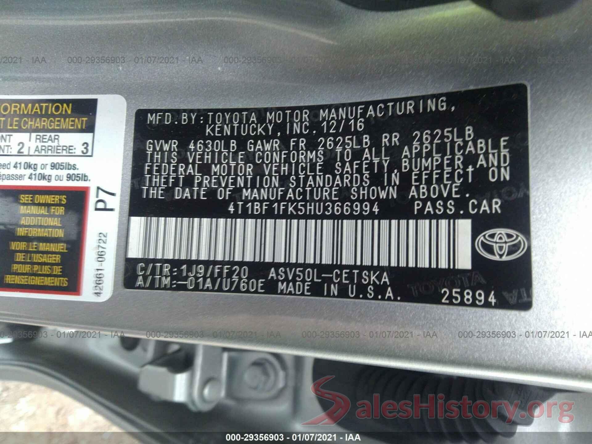 4T1BF1FK5HU366994 2017 TOYOTA CAMRY