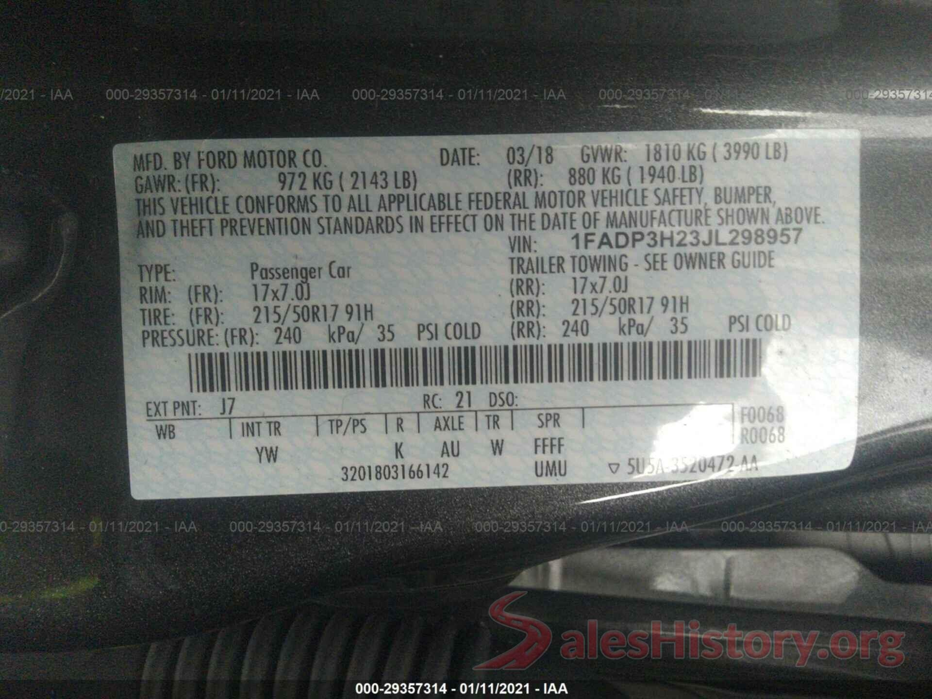 1FADP3H23JL298957 2018 FORD FOCUS