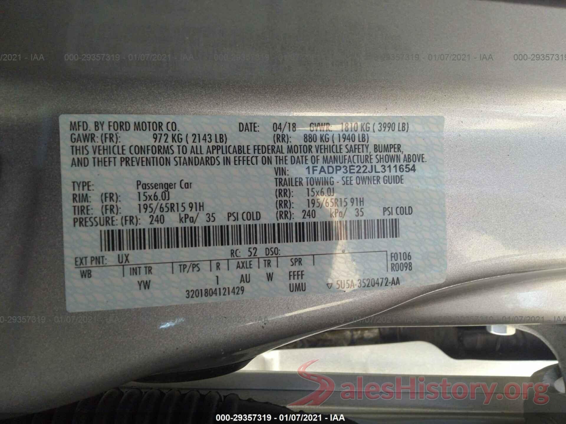 1FADP3E22JL311654 2018 FORD FOCUS