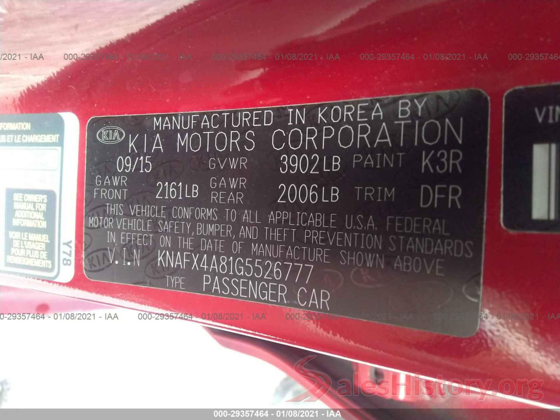 KNAFX4A81G5526777 2016 KIA FORTE