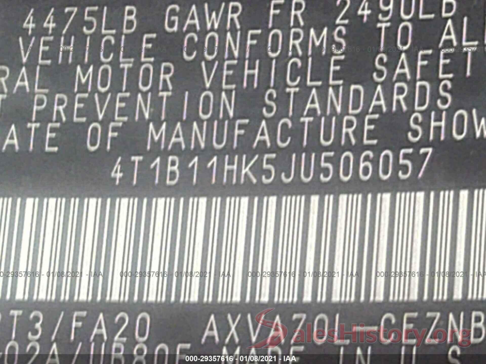 4T1B11HK5JU506057 2018 TOYOTA CAMRY