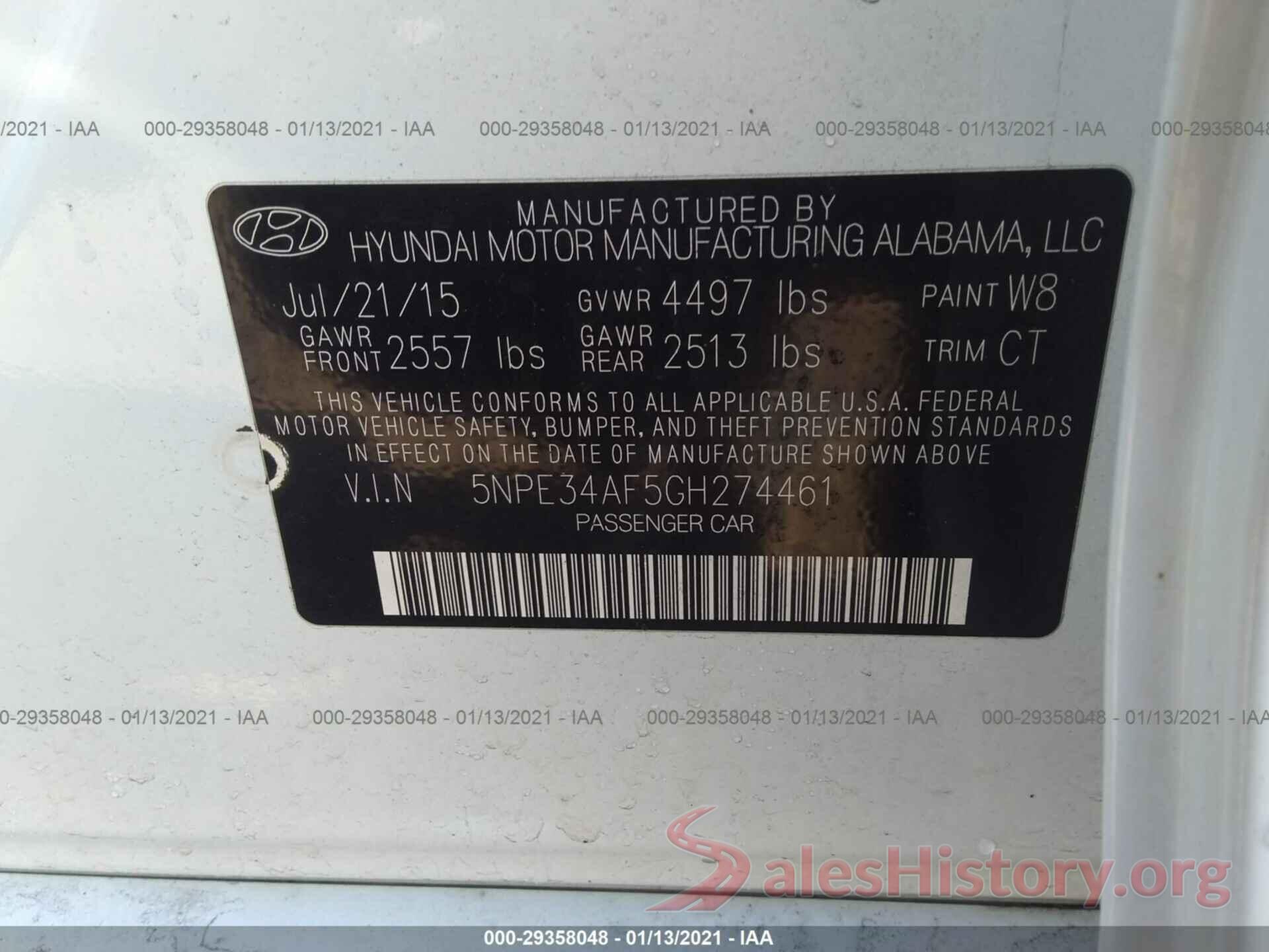 5NPE34AF5GH274461 2016 HYUNDAI SONATA