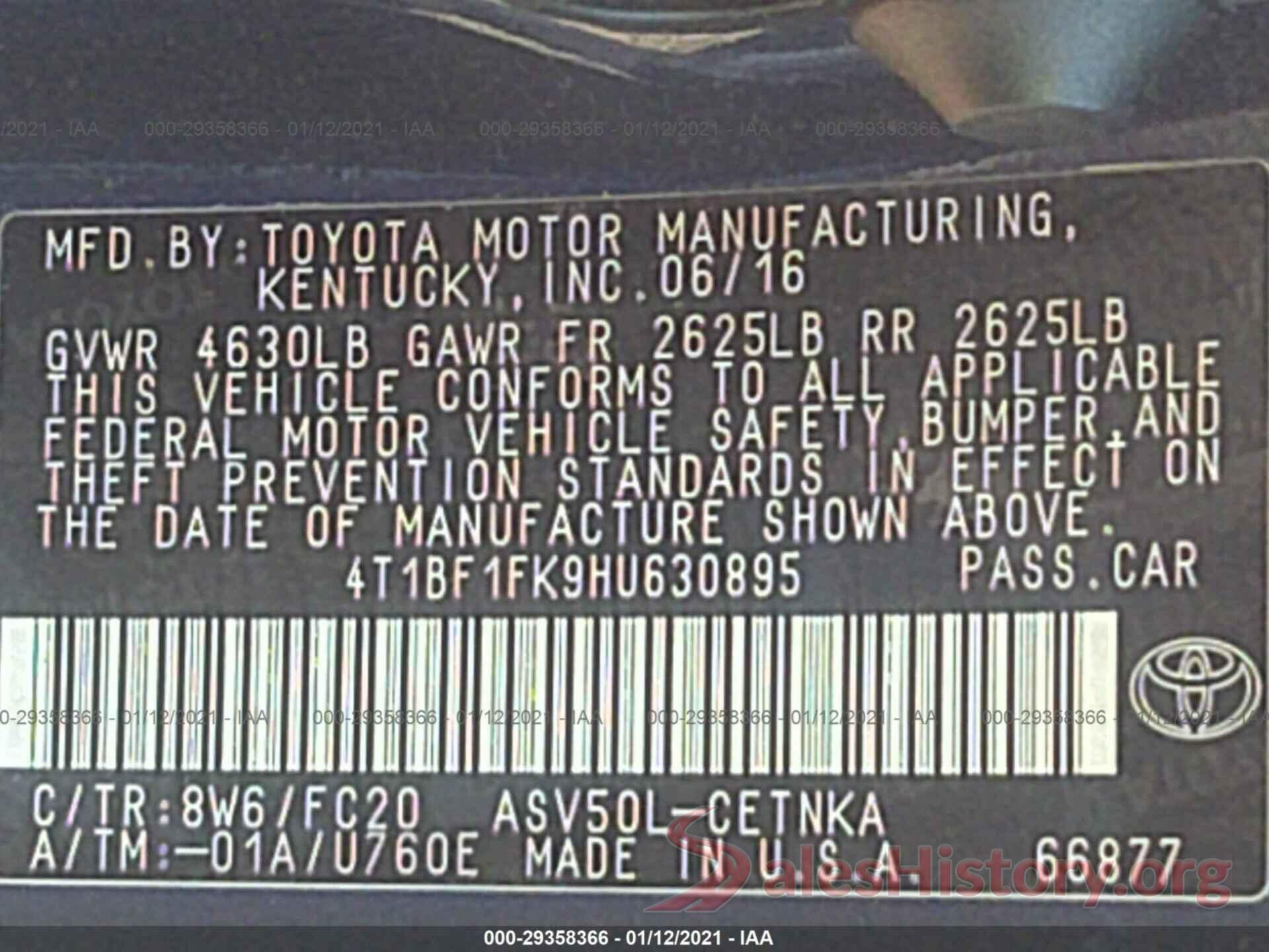 4T1BF1FK9HU630895 2017 TOYOTA CAMRY