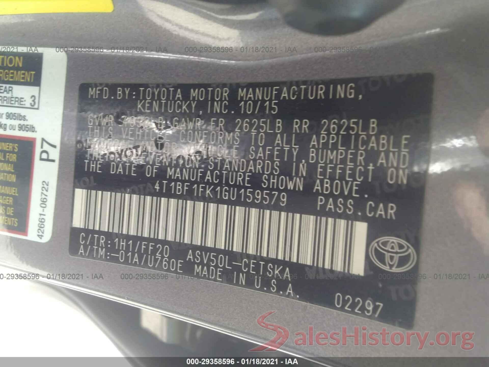 4T1BF1FK1GU159579 2016 TOYOTA CAMRY