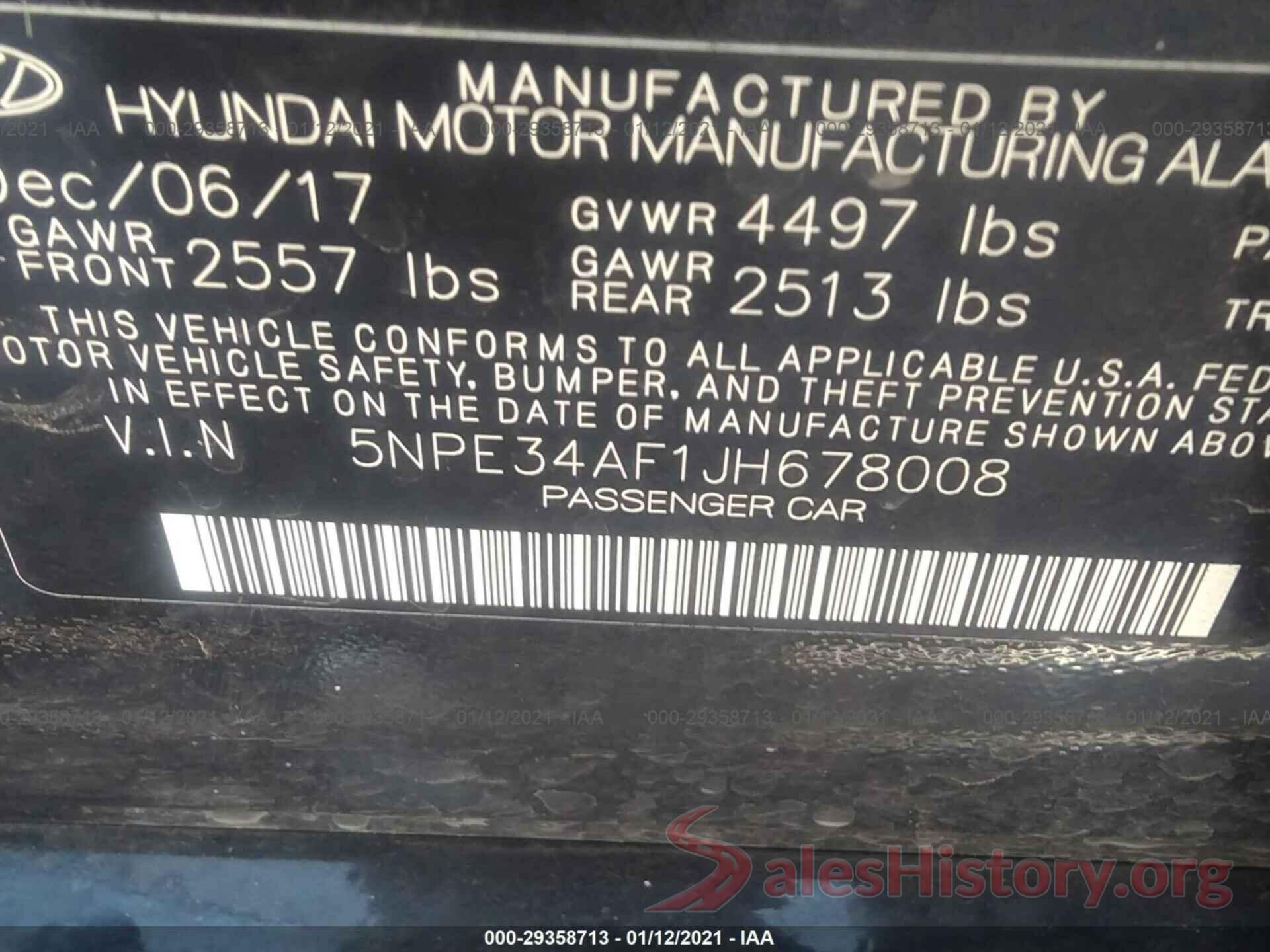 5NPE34AF1JH678008 2018 HYUNDAI SONATA