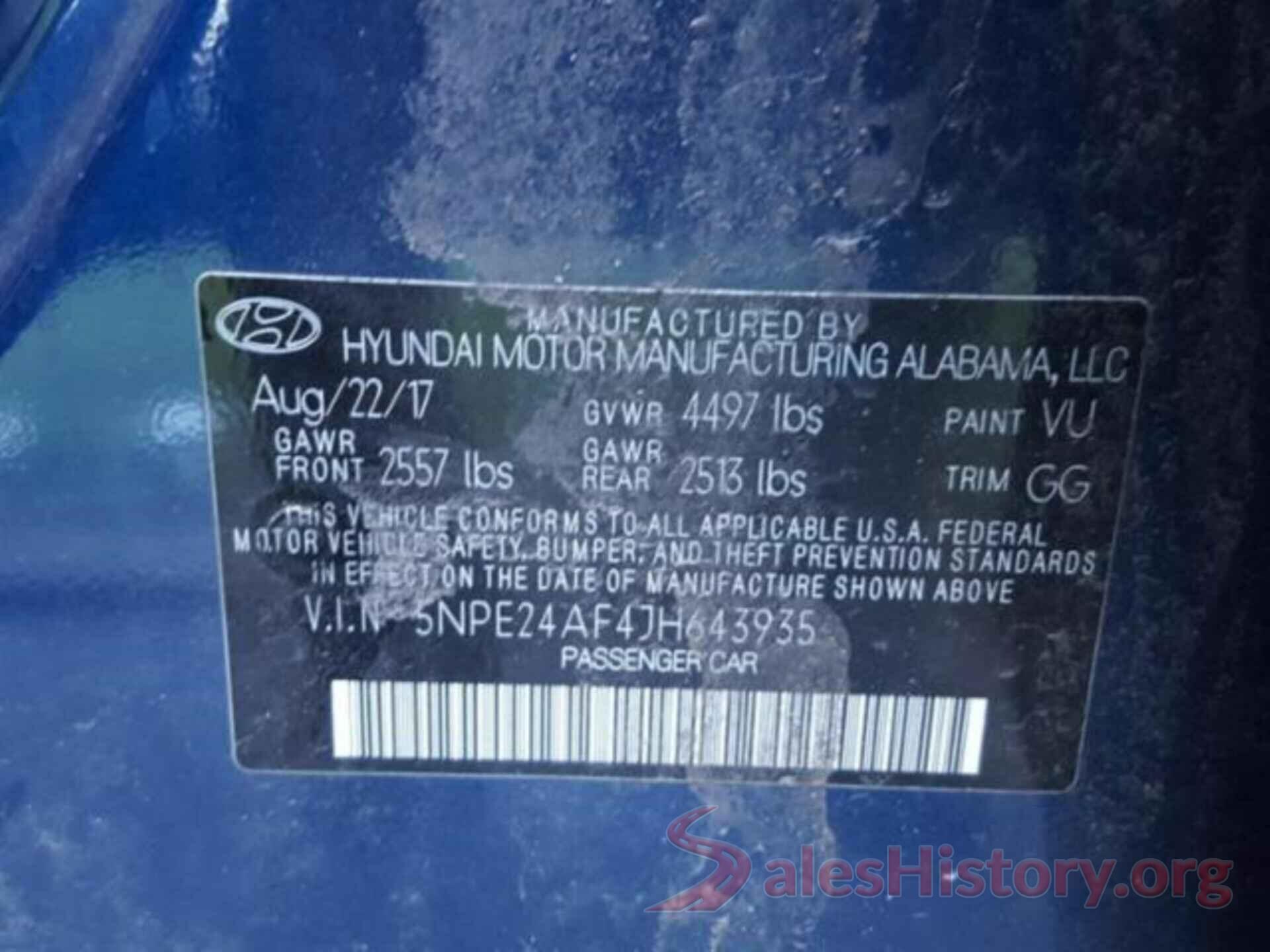 5NPE24AF4JH643935 2018 HYUNDAI SONATA