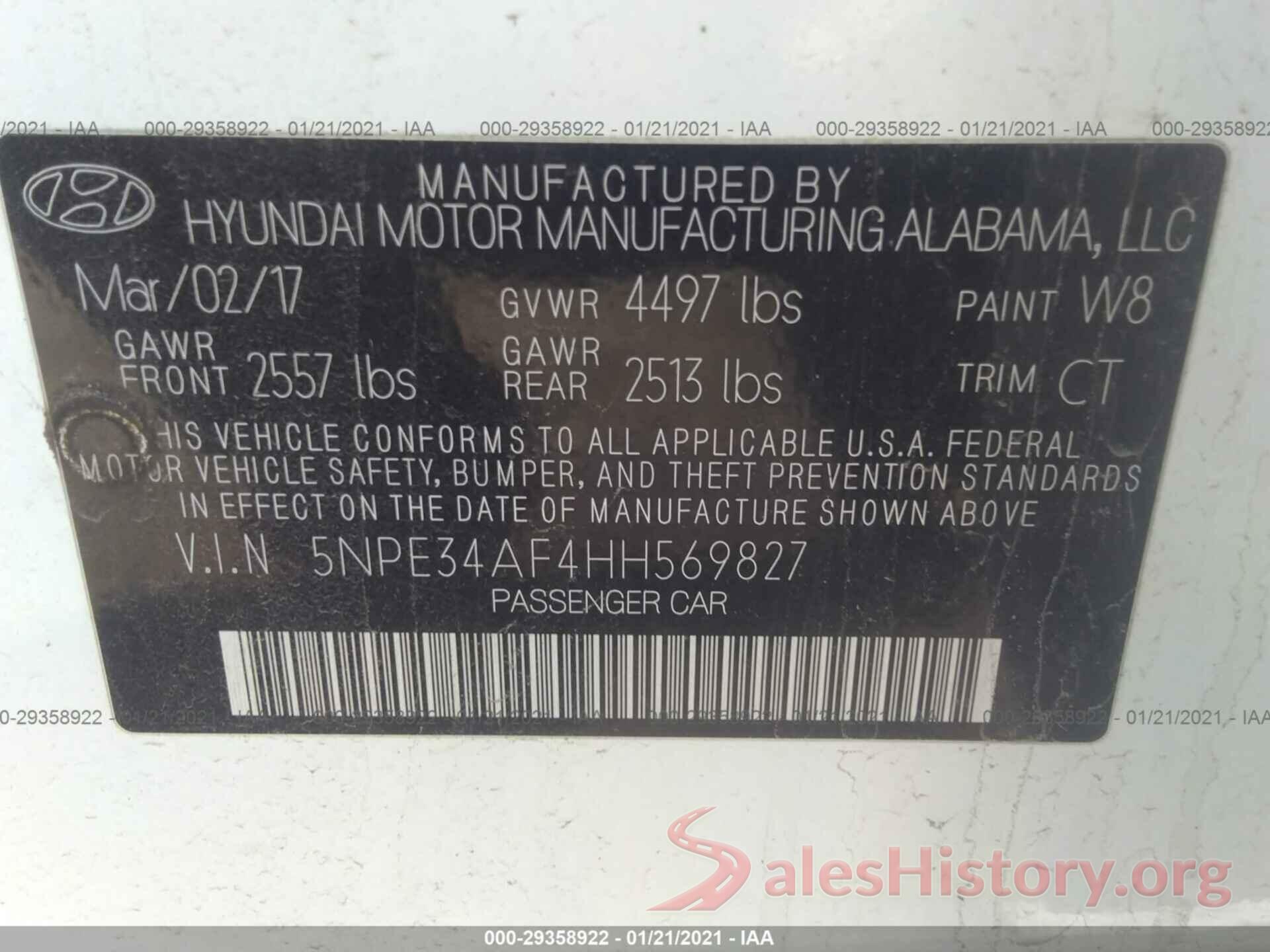 5NPE34AF4HH569827 2017 HYUNDAI SONATA