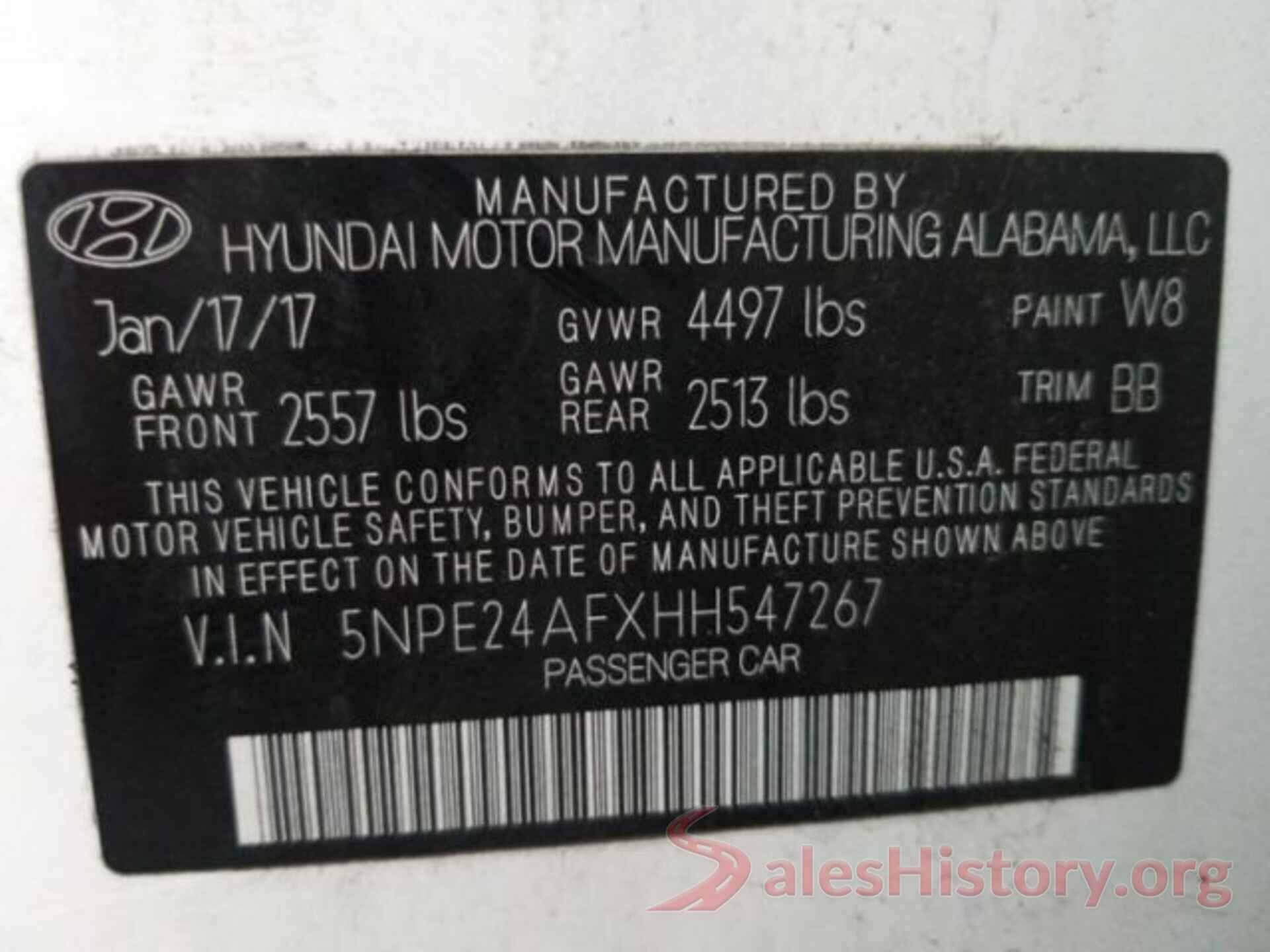 5NPE24AFXHH547267 2017 HYUNDAI SONATA